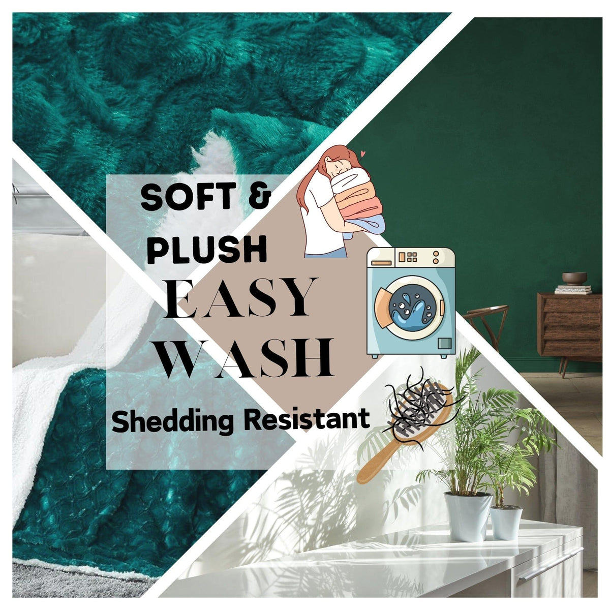DaDa Bedding Mermaid Scales Emerald Green Blue w/ Sherpa Backside Faux Fur Throw Blanket (BL-171805)