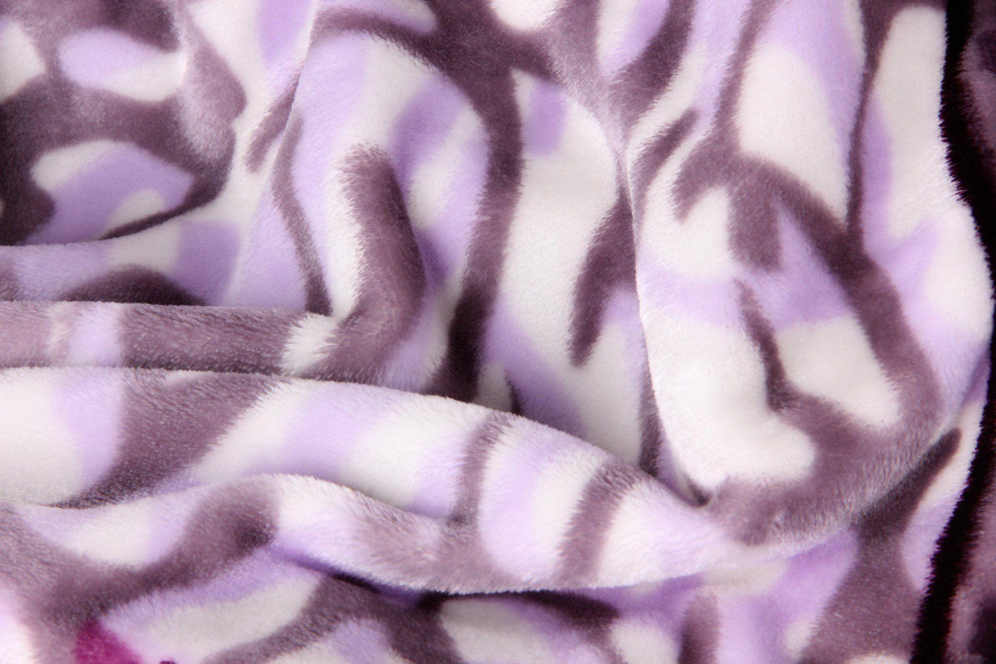 DaDa Bedding Orchid Blossoms Striped Floral Lavender Plush Fleece Flannel Throw Blanket (XY9833)