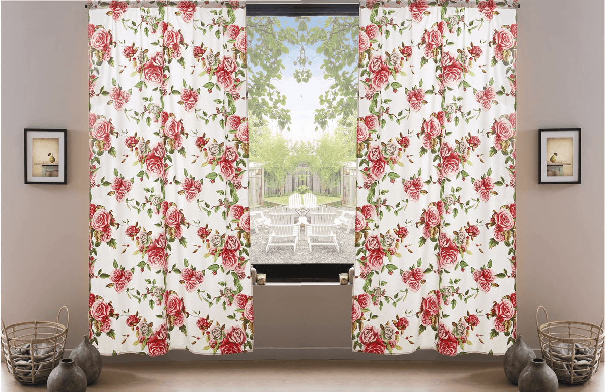 DaDa Bedding Set of 2-Pieces Romantic Roses Pink Floral Sheer Window Panel Curtains (JHW-879)