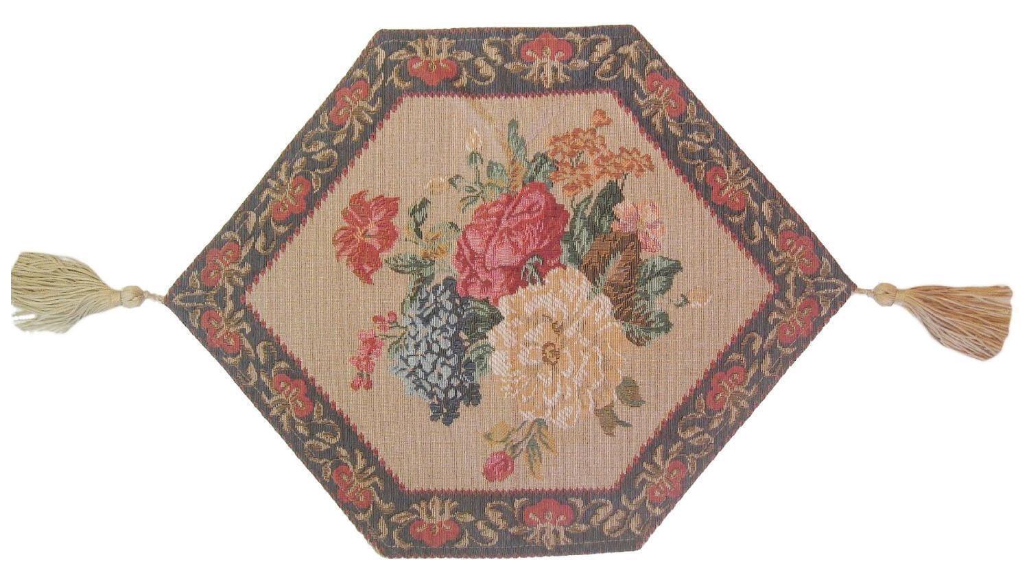 DaDa Bedding Set of 3-Pieces - Breath of Spring Floral Beige Woven Dining Tapestry Table Runners (3089)