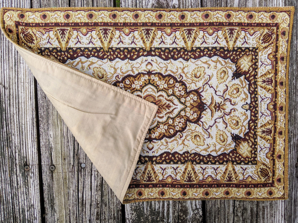 DaDa Bedding Set of 4-6 Pieces Royal Persian Style Rug Golden Brown Floral Tapestry Placemats 13” x 19” (18119)