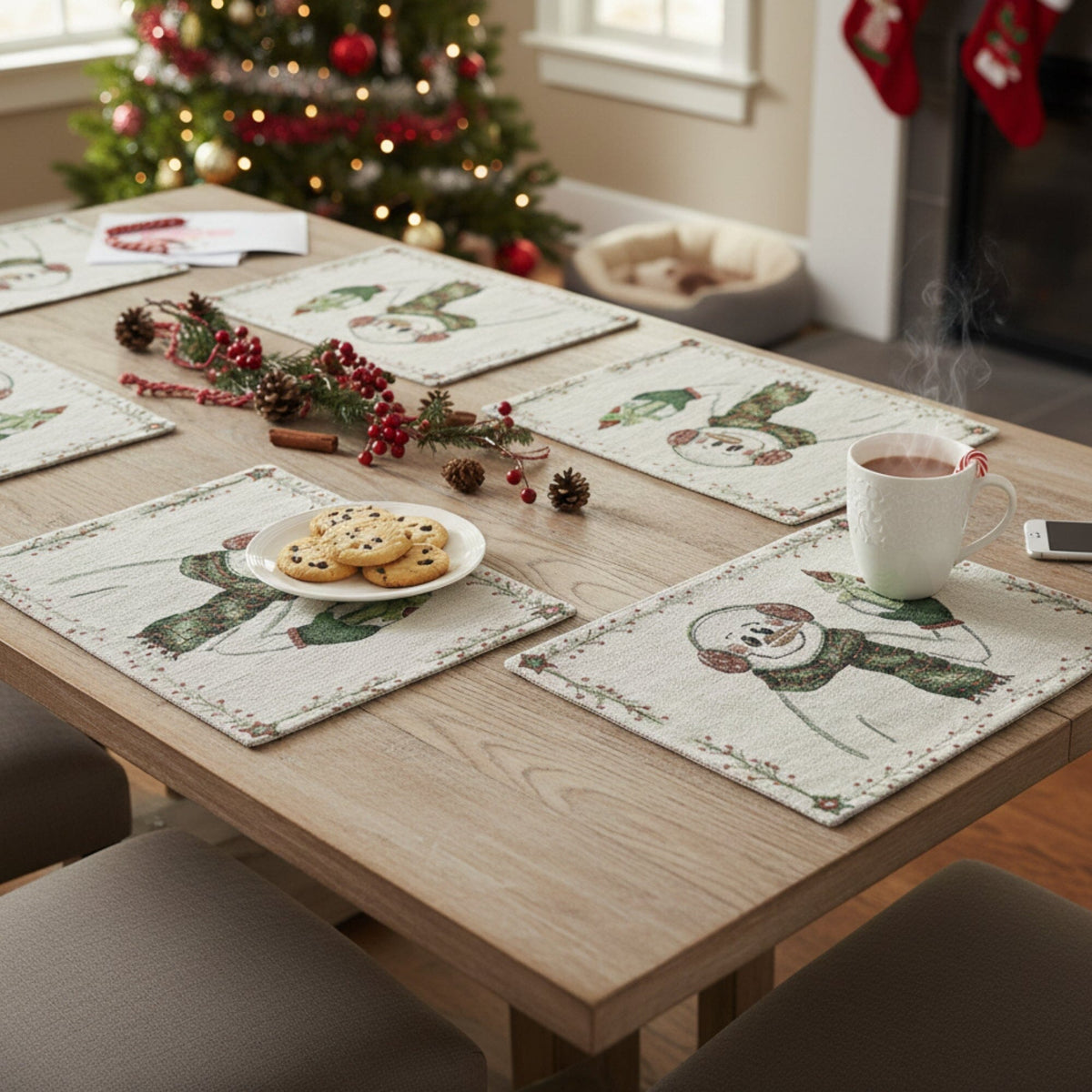 DaDa Bedding Set of 4-Pieces Magical Snowman Holiday Tapestry Placemats 13” x 19” (9733)