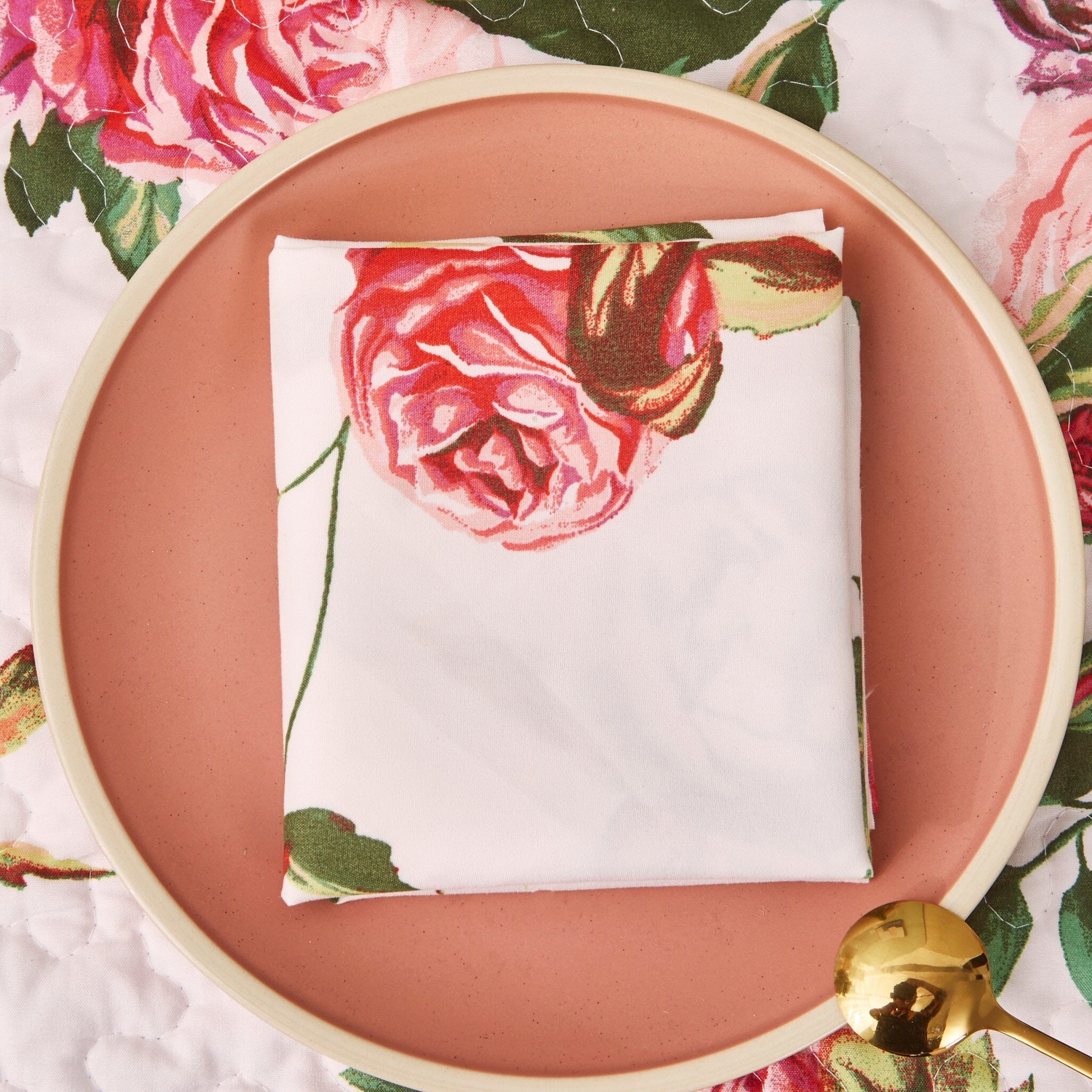DaDa Bedding Set of 4-Pieces Romantic Roses Pink Floral Dining Table Napkins 18" x 18" (879)