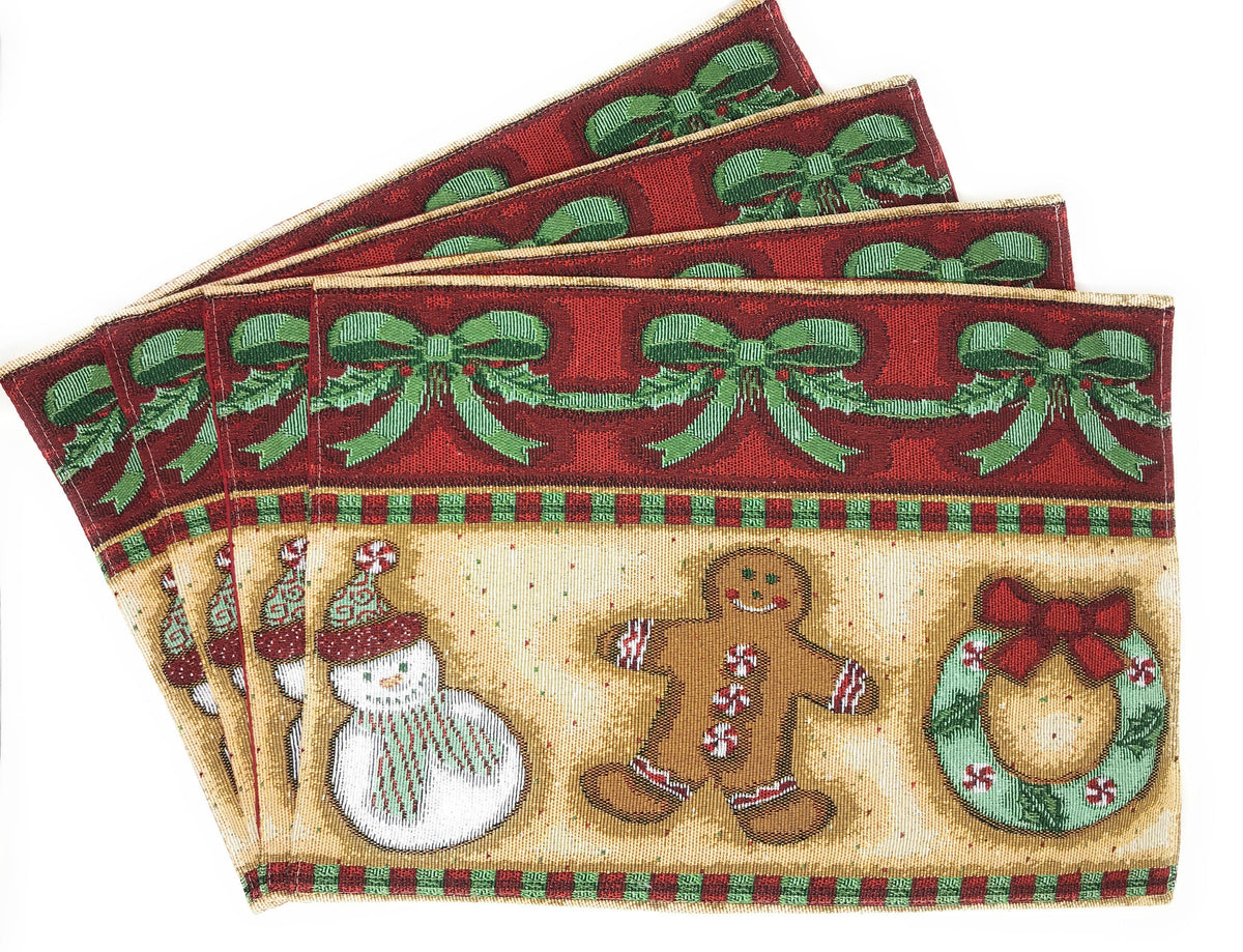 DaDa Bedding Set of 8 Pieces Gingerbread Sweets Holiday Table Tapestry - 4 Placemats, 2 Table Runners, 2 Throw Pillow Covers (12917)