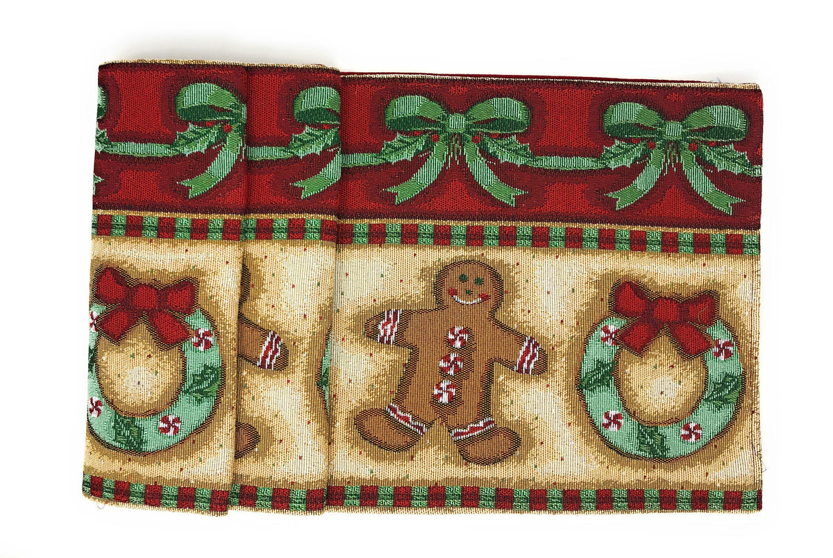 DaDa Bedding Set of 8 Pieces Gingerbread Sweets Holiday Table Tapestry - 4 Placemats, 2 Table Runners, 2 Throw Pillow Covers (12917)