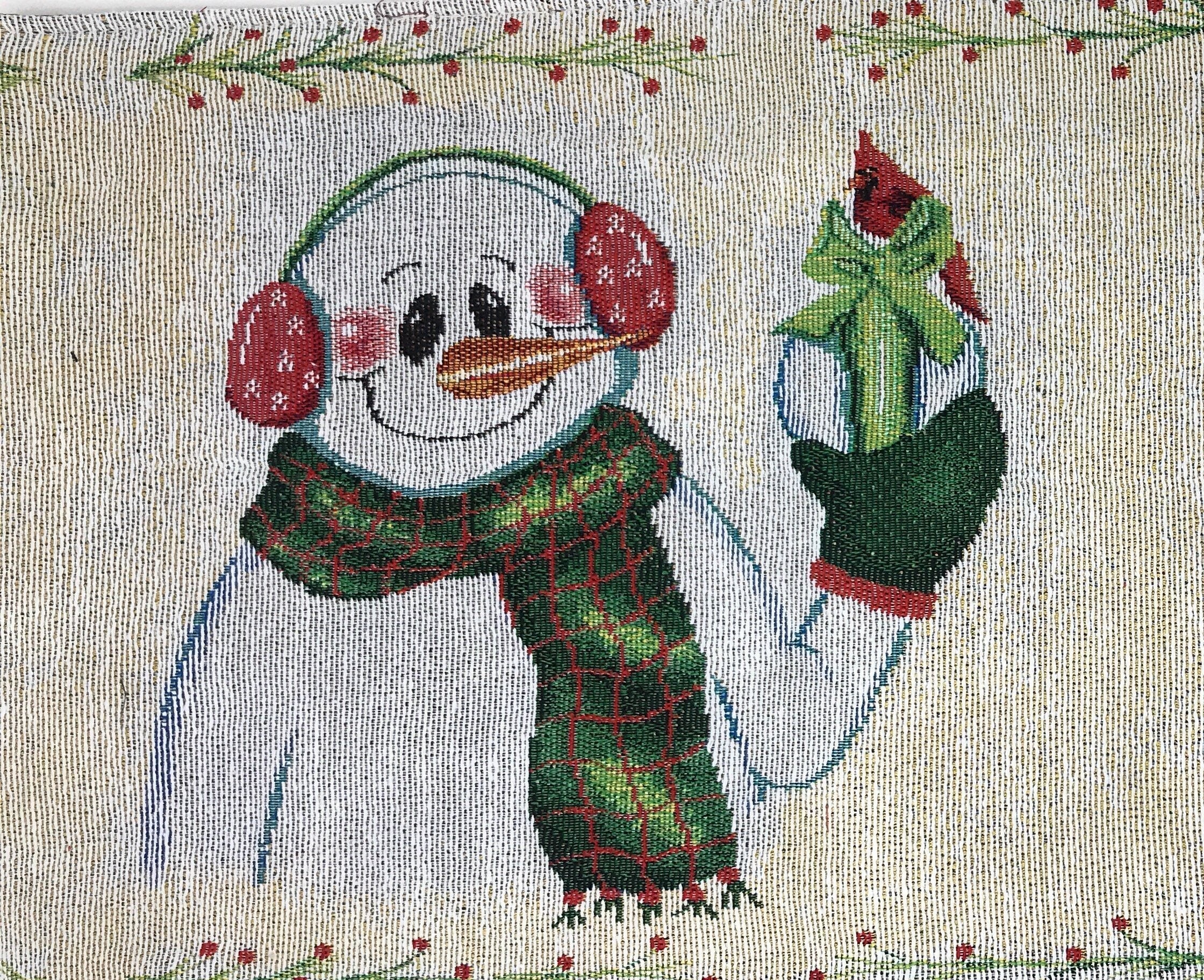 DaDa Bedding Set of 8 Pieces Magical Snowman Holiday Table Tapestry - 4 Placemats, 2 Table Runners, 2 Throw Pillow Covers (9733)