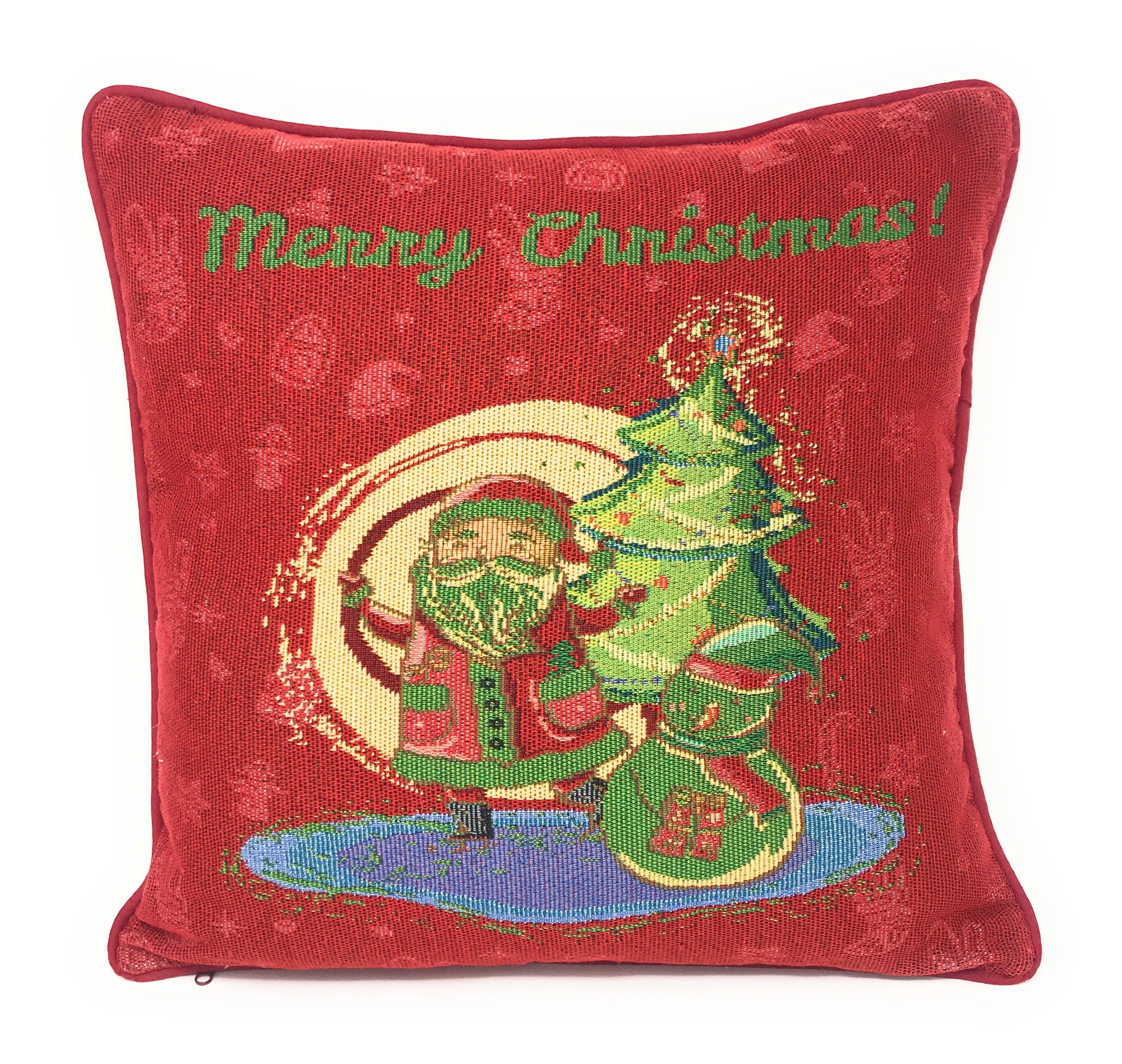 DaDa Bedding Set of 8 Pieces Red Santa Claus Holiday Table Tapestry - 4 Placemats, 2 Table Runners, 2 Throw Pillow Covers (17615)