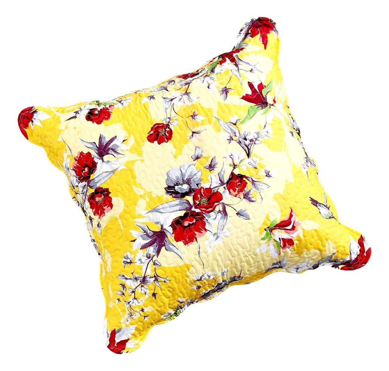 DaDa Bedding Sunshine Yellow Hummingbirds Floral Scalloped Euro Pillow