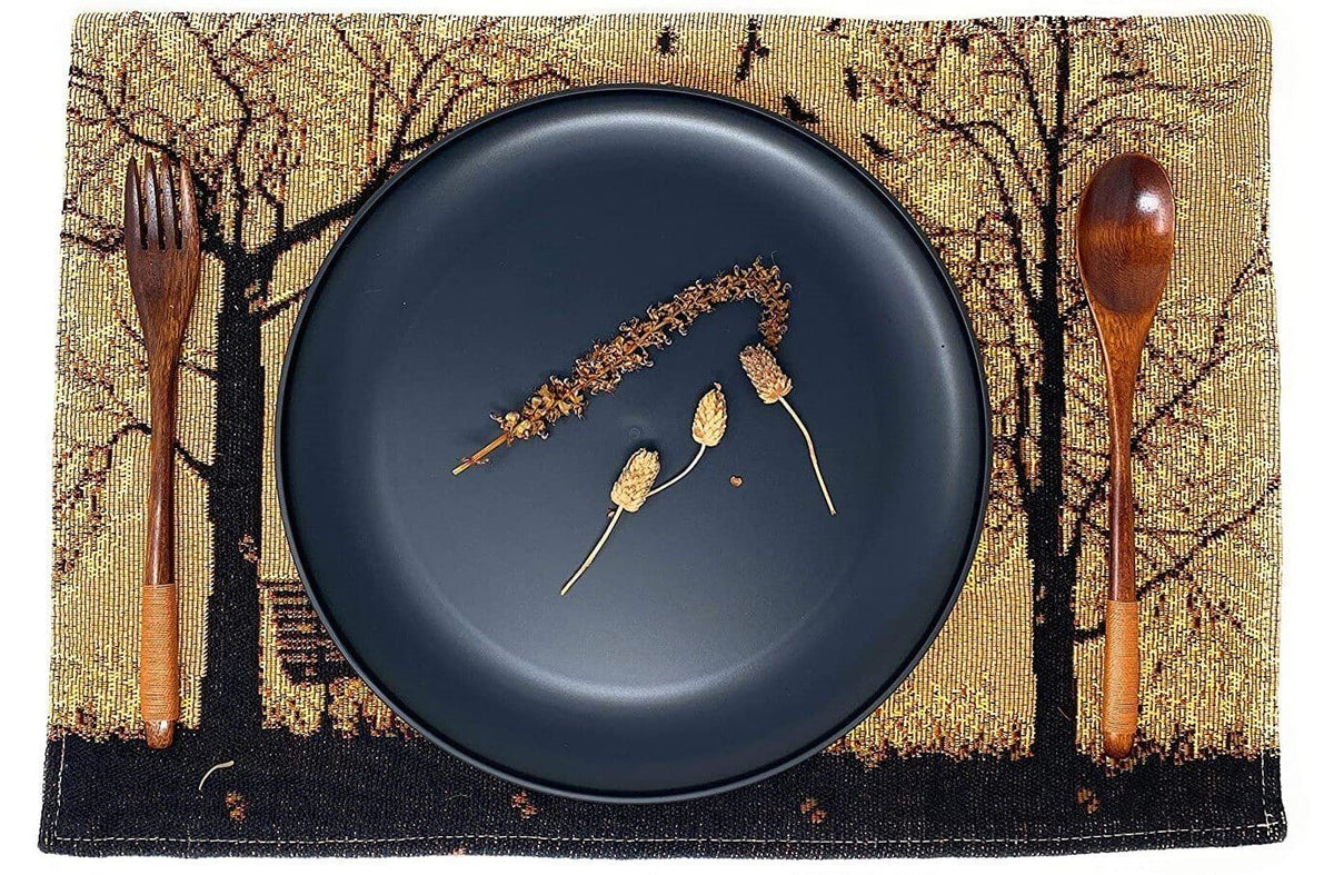 DaDalogy Bedding Set of 4 Pieces Autumn Birds Blessing Tapestry Dining Placemats 13” x 19” (Halloween)