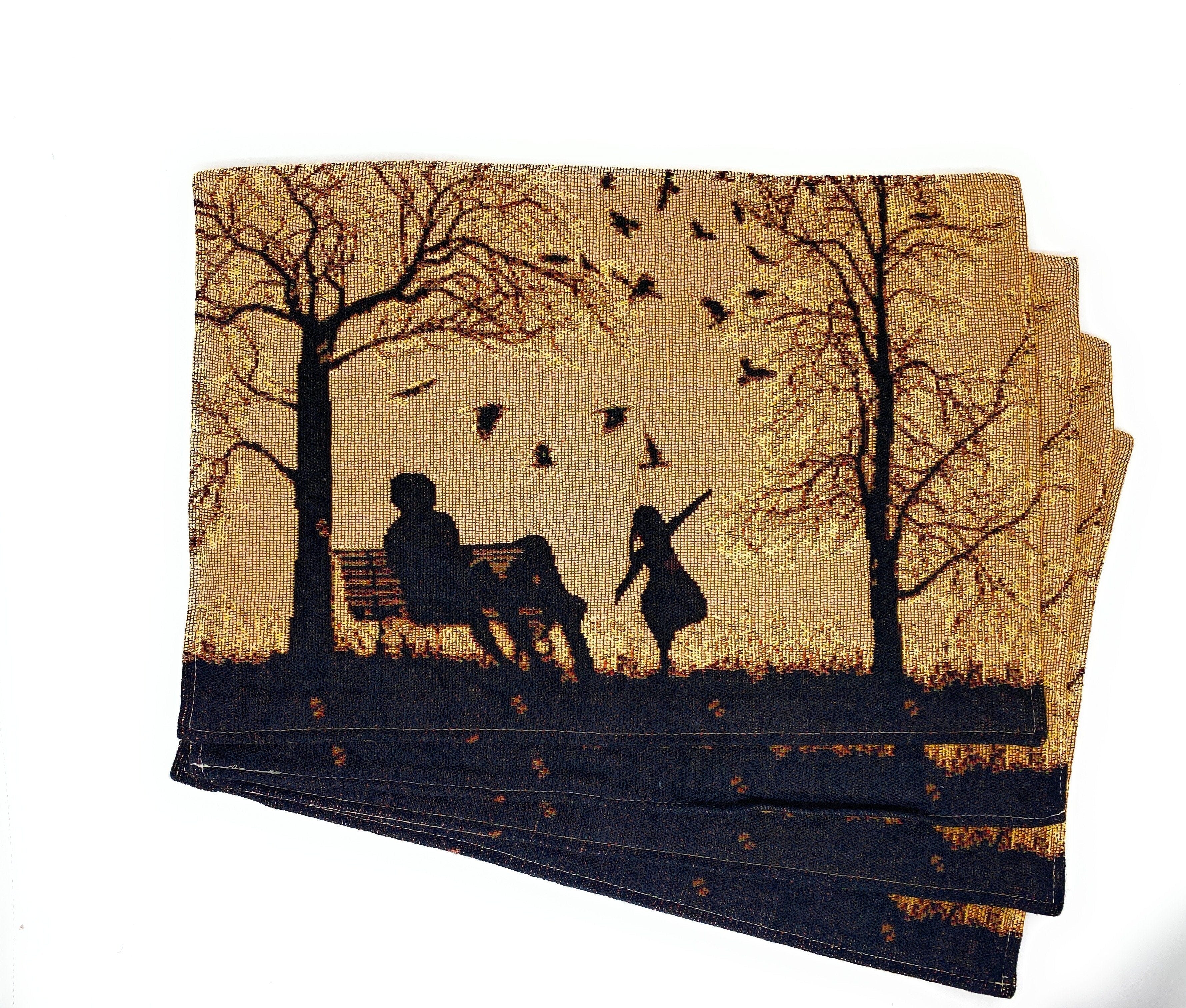 DaDalogy Bedding Set of 4 Pieces Autumn Birds Blessing Tapestry Dining Placemats 13” x 19” (Halloween)