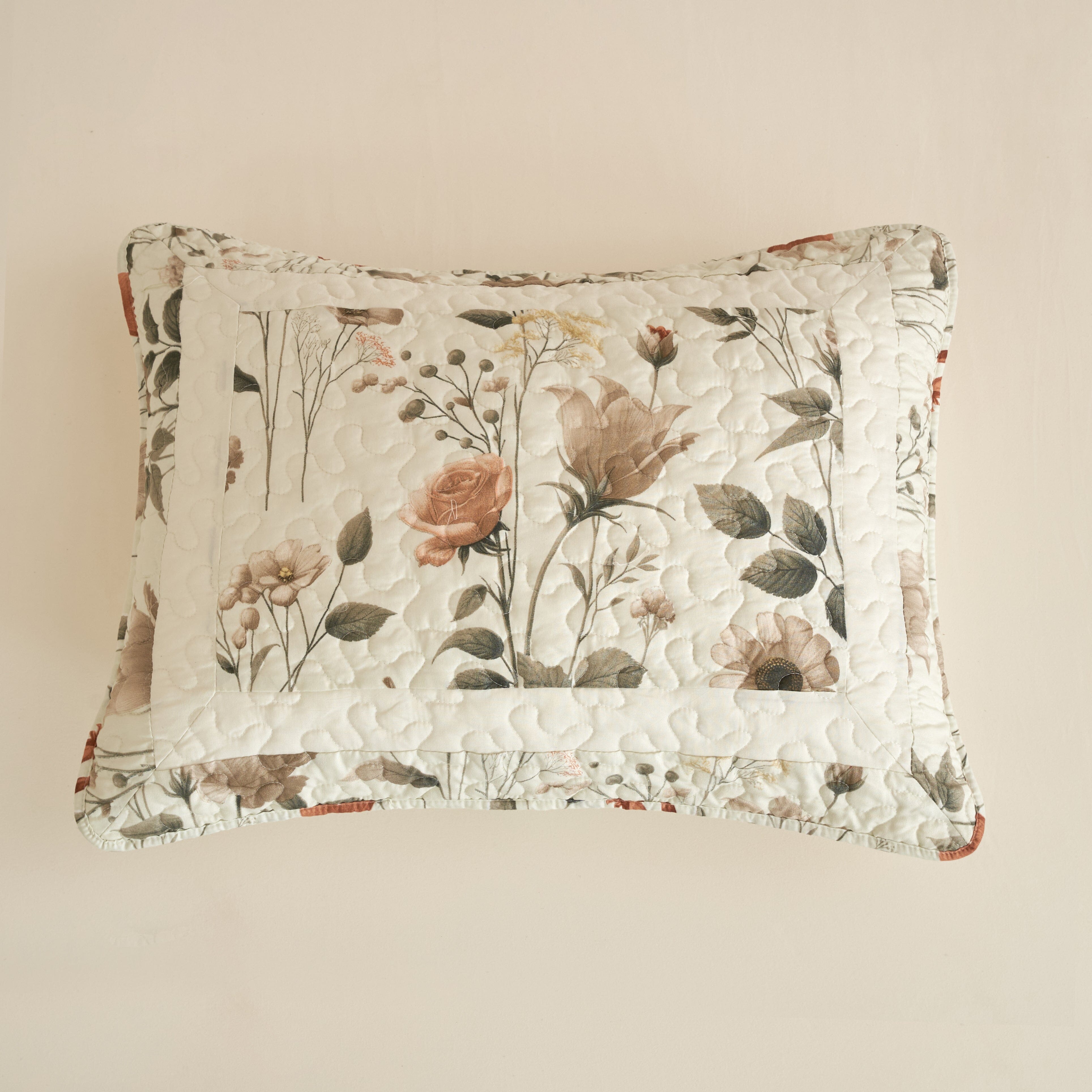 DaDalogy Enchanted Meadow Quilt Set - Victoria Garden Delicate Floral Symphony in Beige, Rose, and Soft Green, Luxuriously Soft Quilted Bedspread Set