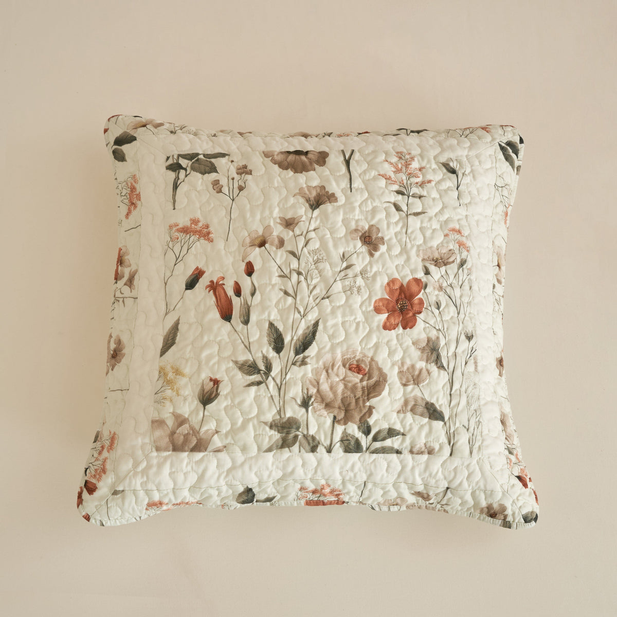 DaDalogy Enchanted Meadow Quilt Set - Victoria Garden Delicate Floral Symphony in Beige, Rose, and Soft Green, Luxuriously Soft Quilted Bedspread Set