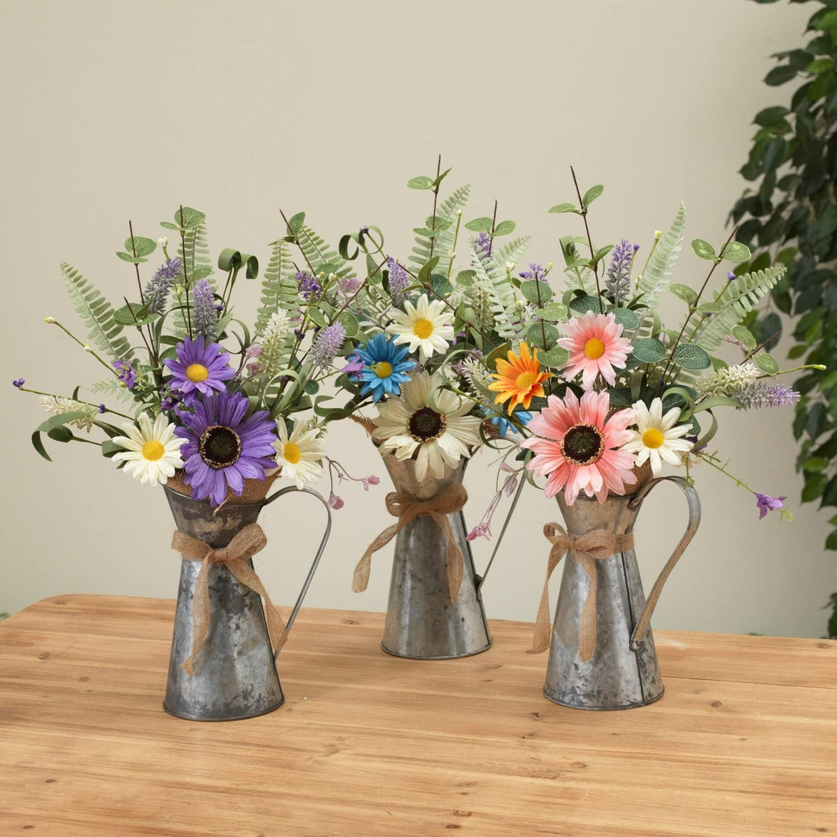 Daisy Flower in Metal Watering Can - 18" -