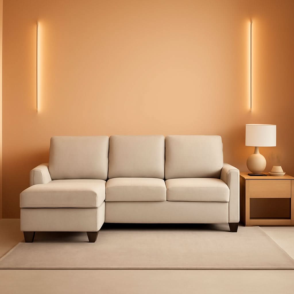 Dark Beige Reversible L Shaped Sectional Sofa For Small Spaces