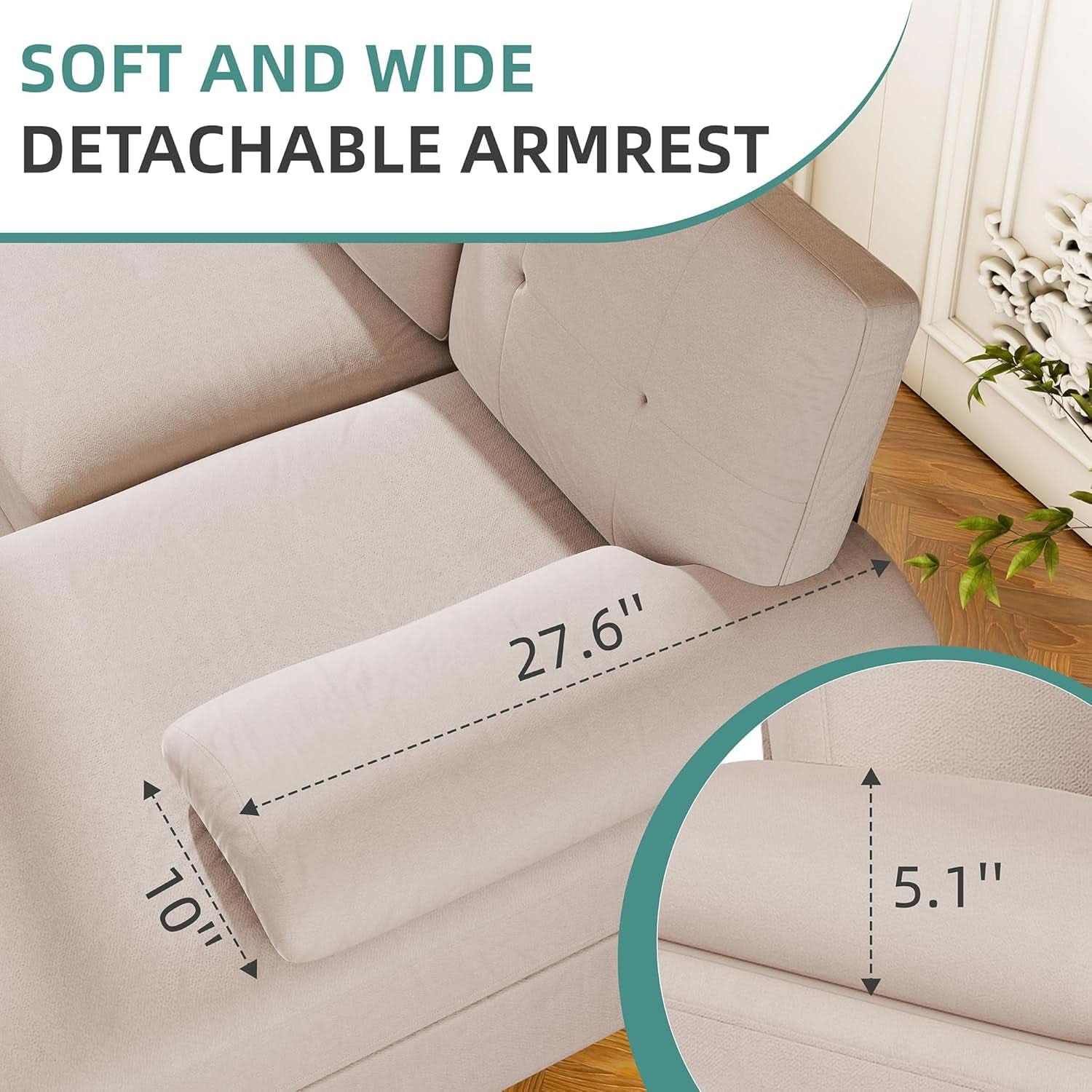 Dark Beige U Shaped Sectional Sofa With Chaise 4 Seats