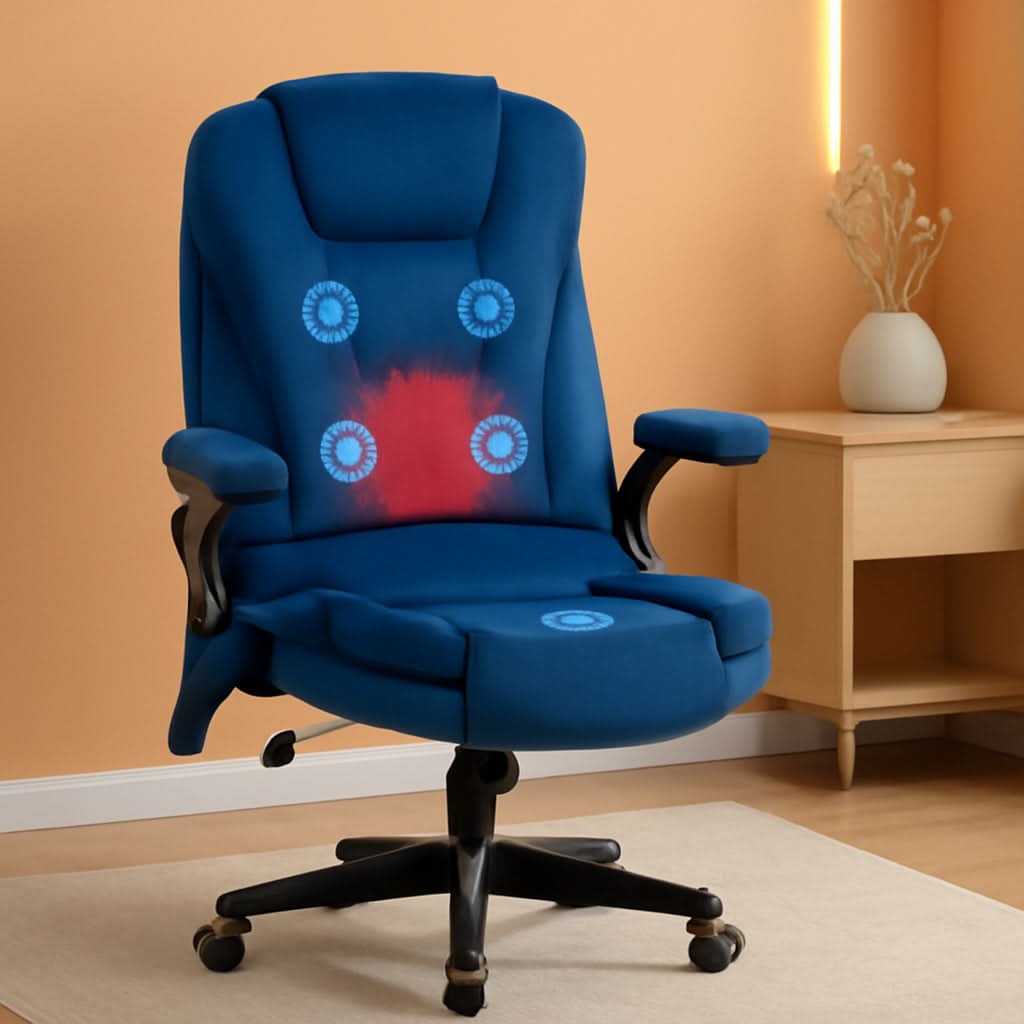 Dark Blue Velvet Massage Office Chair With Heat And Recline