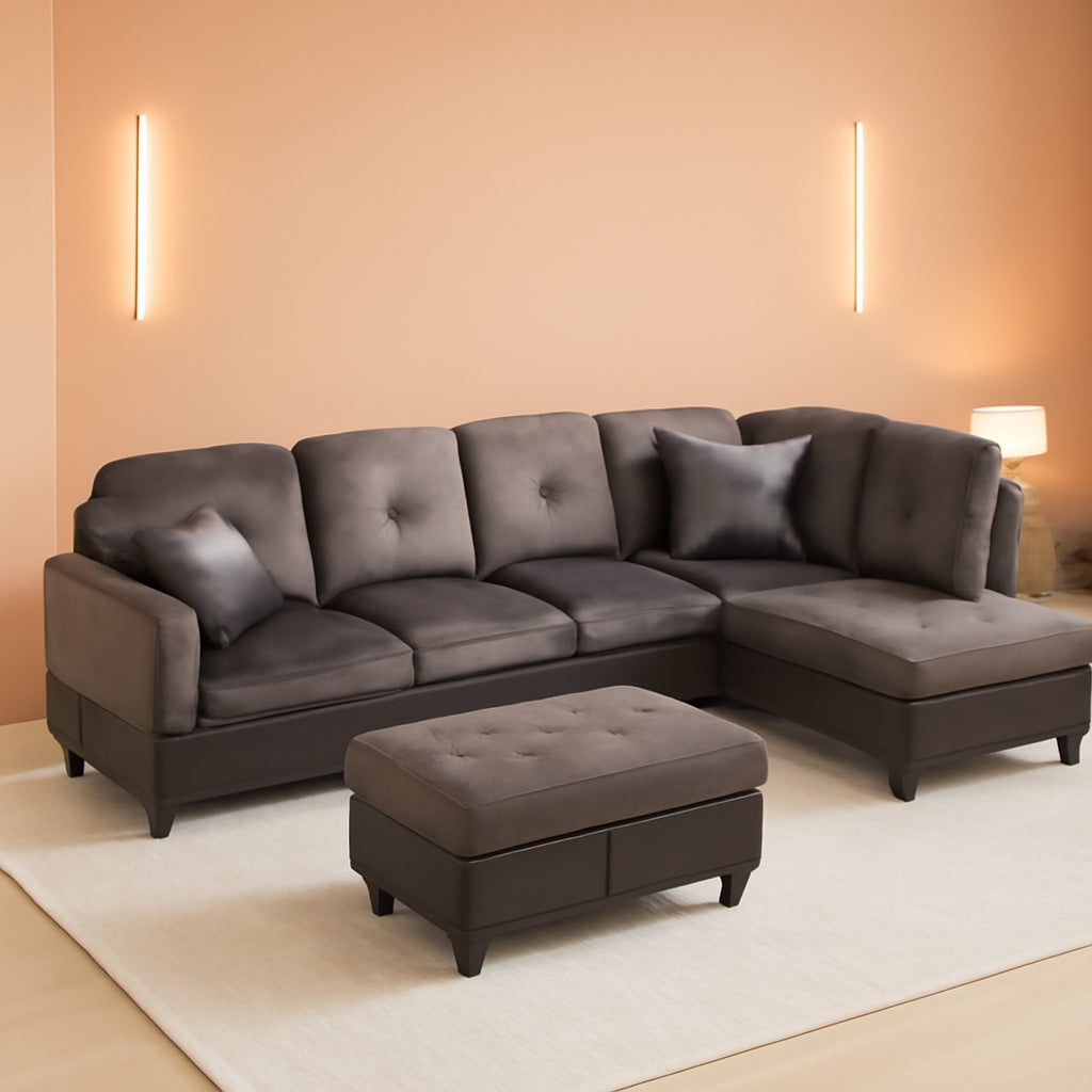 Dark Brown 105 Inch Sectional Sofa With Storage Ottoman Right Chaise