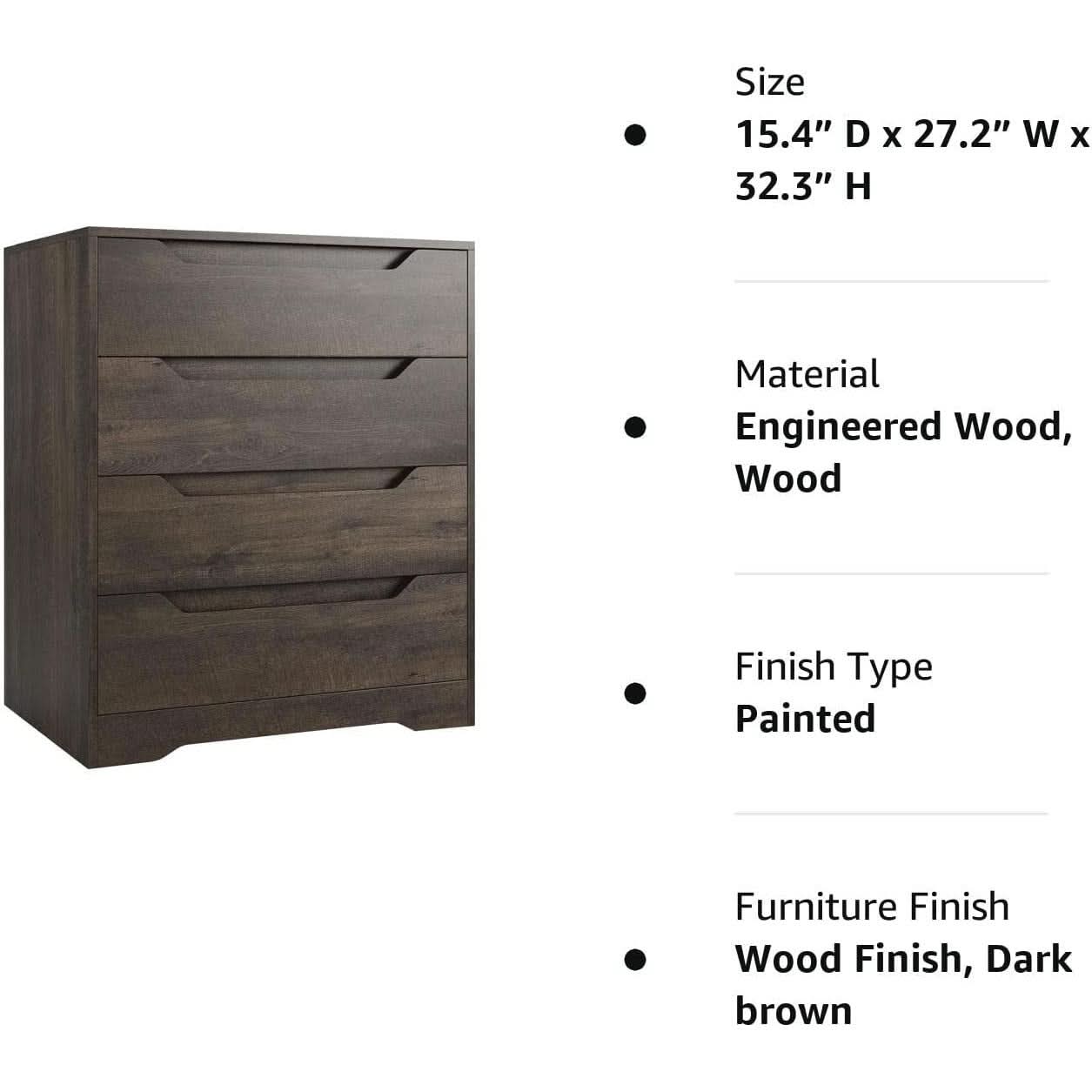 Dark Brown 4 Drawer Dresser For Bedroom Storage And Organization