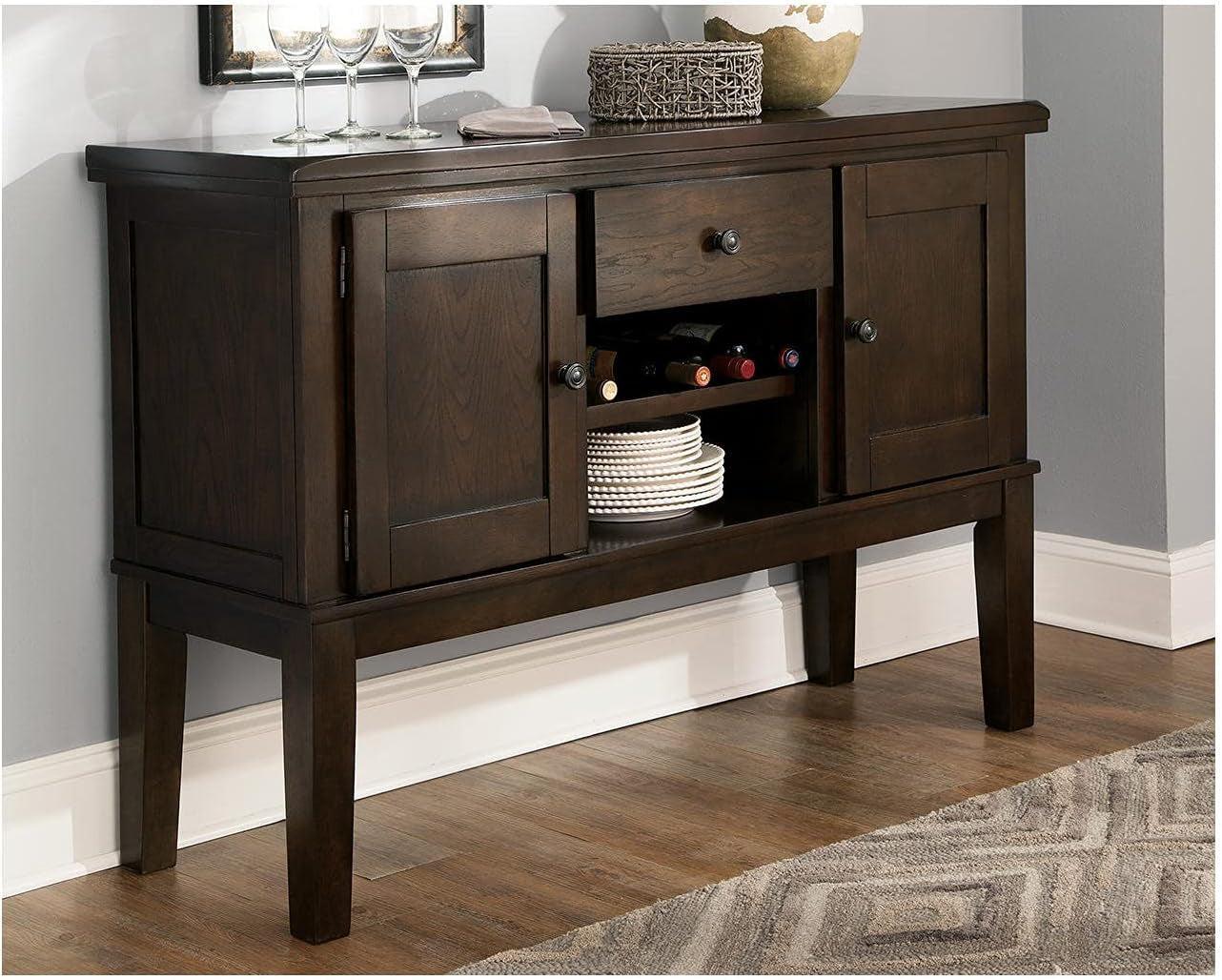 Dark Brown Buffet Cabinet With 5 Bottle Wine Rack Shelves