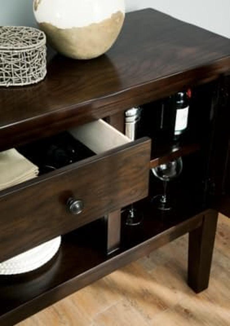 Dark Brown Buffet Cabinet With 5 Bottle Wine Rack Shelves
