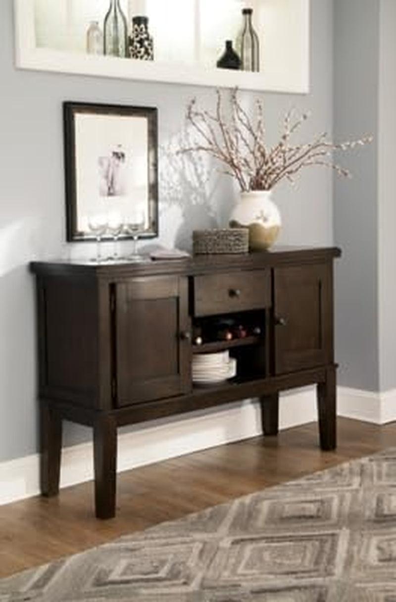 Dark Brown Buffet Cabinet With 5 Bottle Wine Rack Shelves
