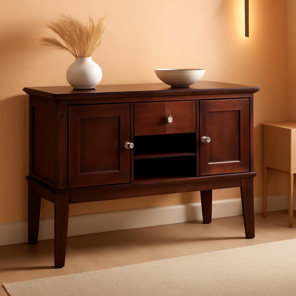 Dark Brown Buffet Cabinet With 5 Bottle Wine Rack Shelves