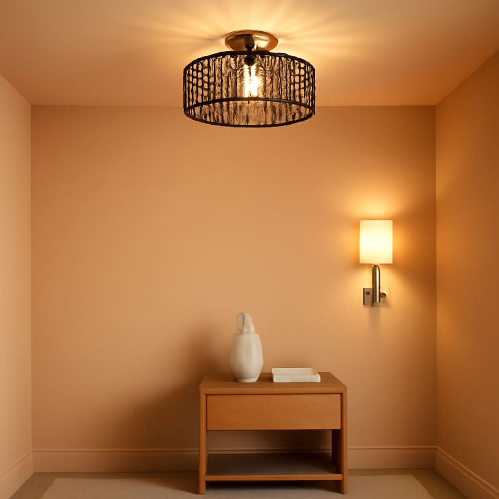 Dark Brown Hand Woven Rattan Ceiling Light With Dimmable LED