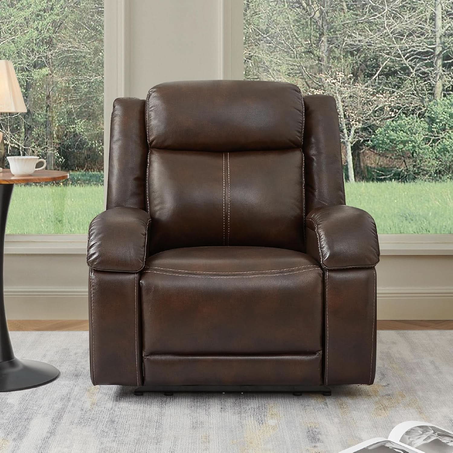 Dark Brown Leather Power Recliner Chair With Power Headrest