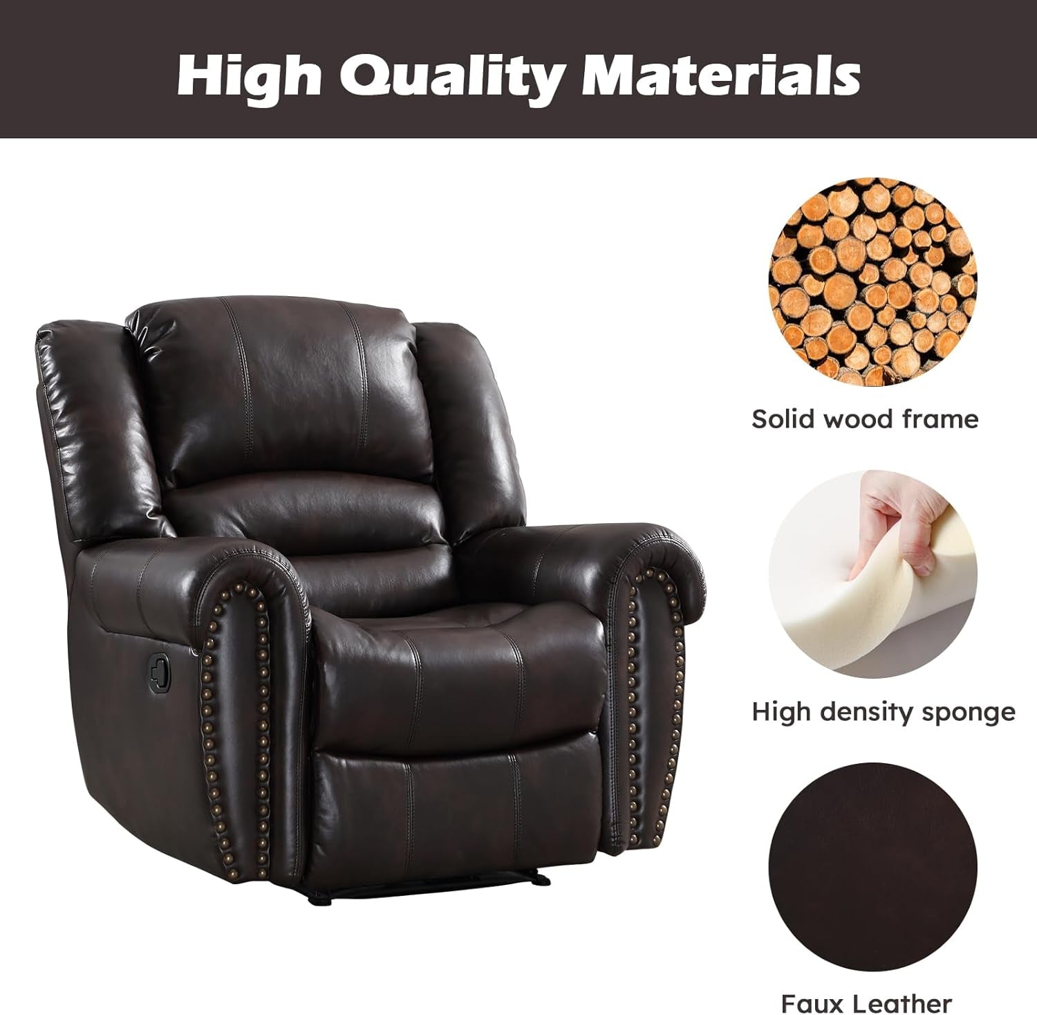 Dark Brown Leather Recliner Chair With Plush Armrests