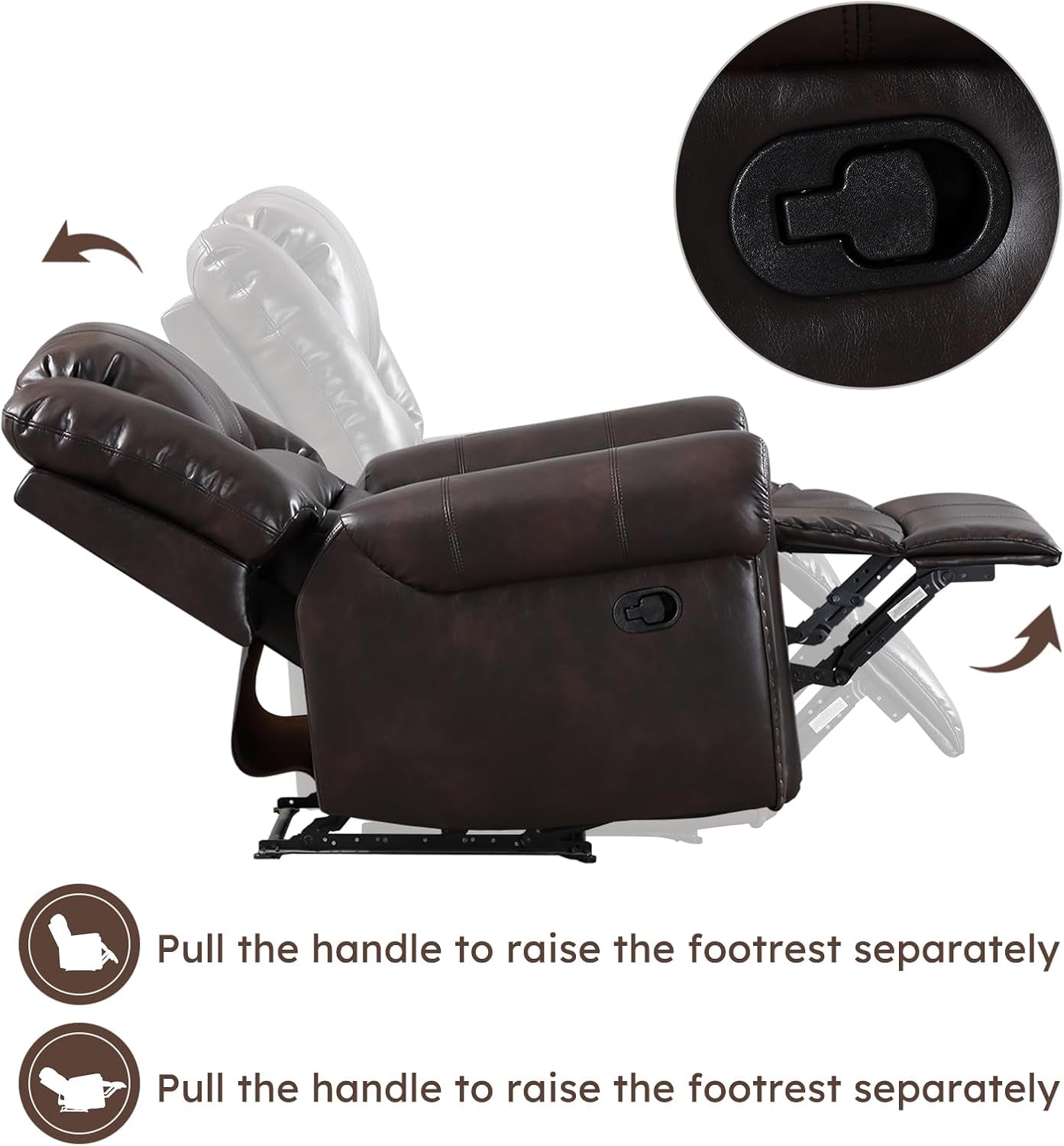 Dark Brown Leather Recliner Chair With Plush Armrests