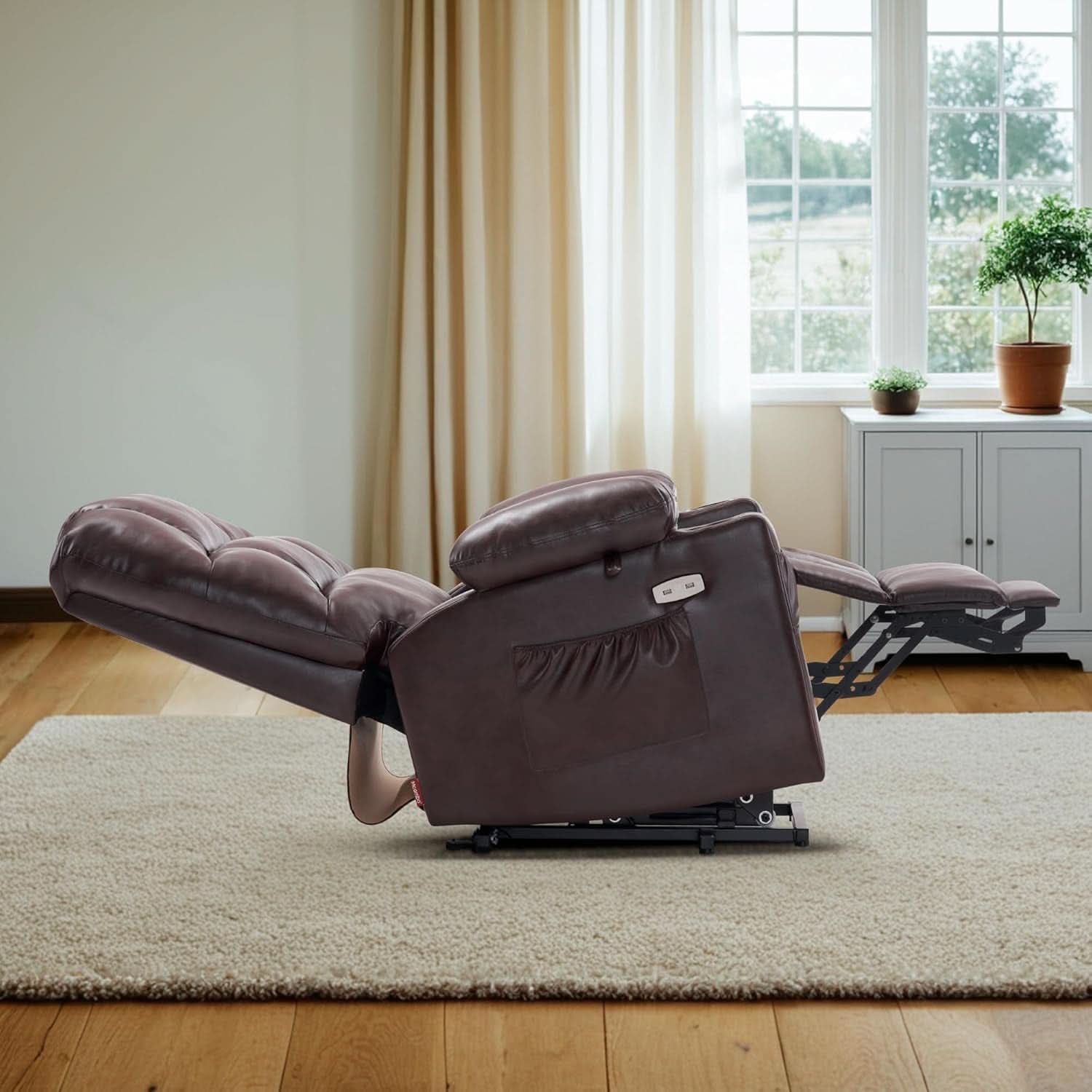 Dark Brown Lift Recliner With Massage For Elderly People