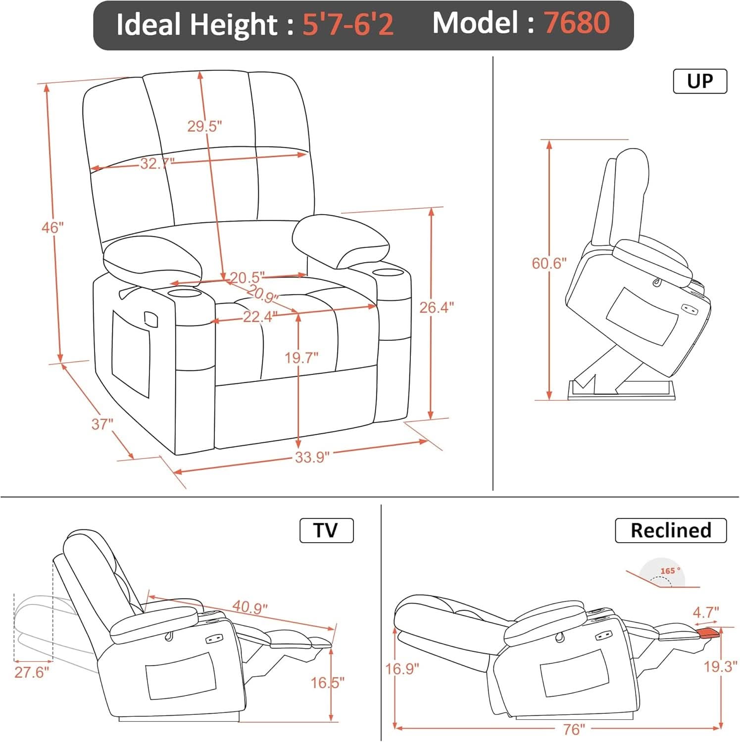 Dark Brown Lift Recliner With Massage For Elderly People