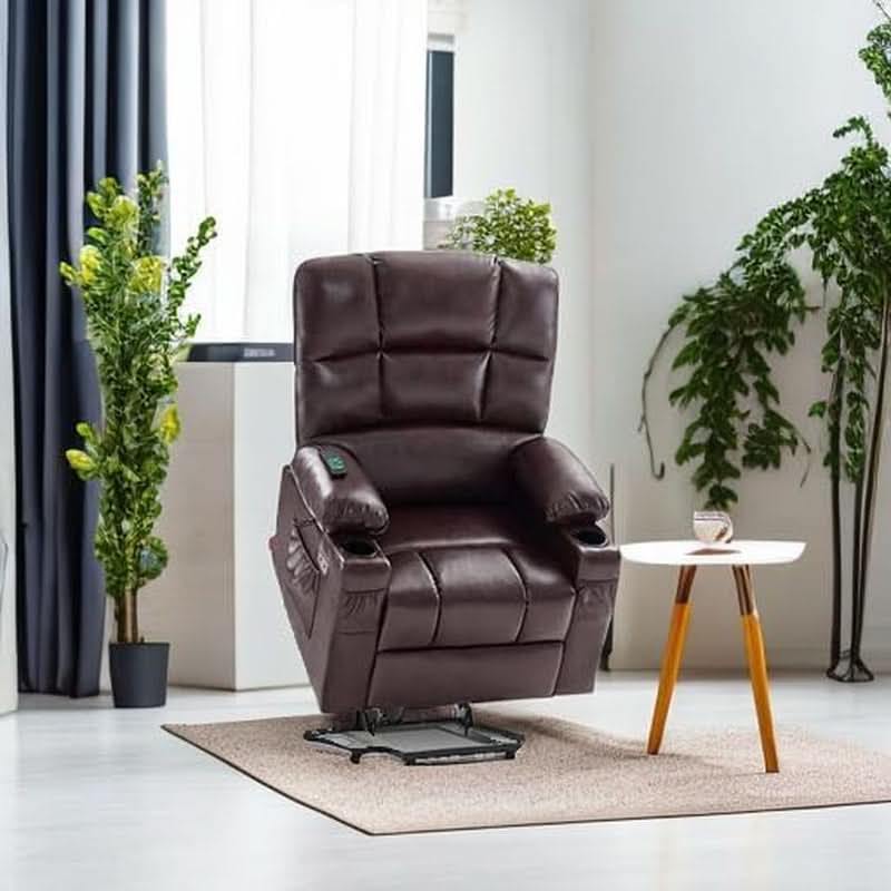 Dark Brown Lift Recliner With Massage For Elderly People