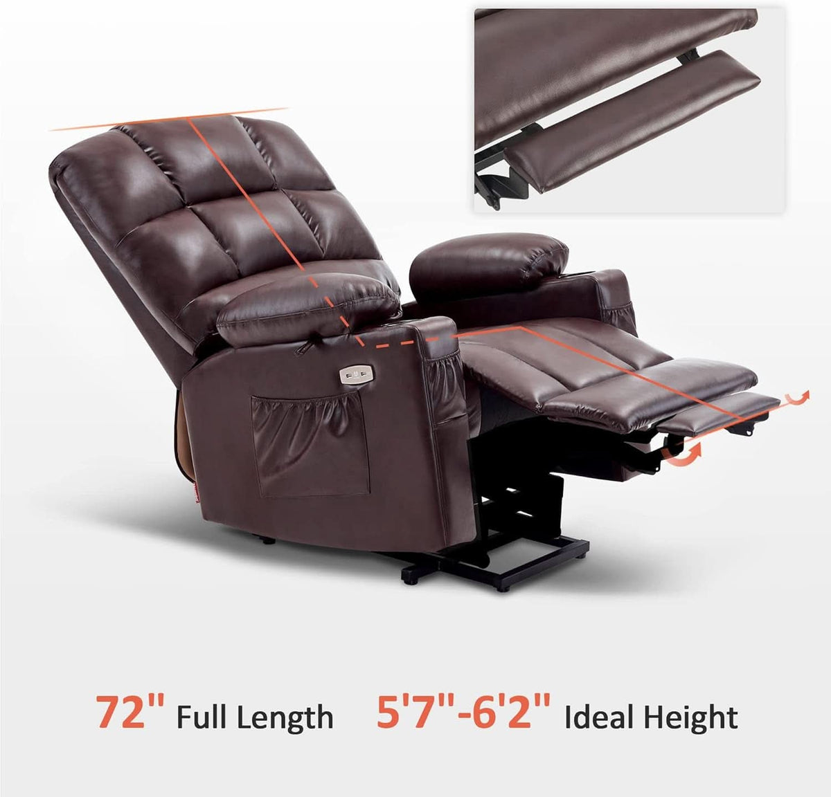 Dark Brown Lift Recliner With Massage For Elderly People