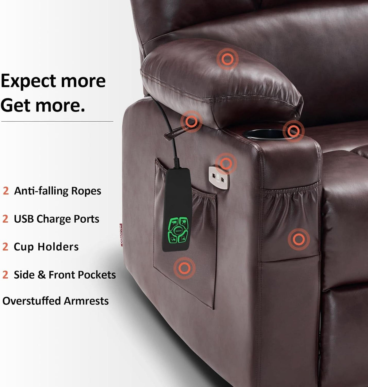 Dark Brown Lift Recliner With Massage For Elderly People