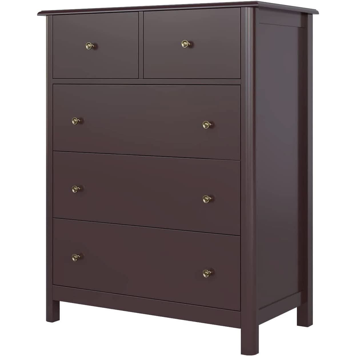 Dark Brown Modern 5 Drawer Chest of Drawers for Bedroom