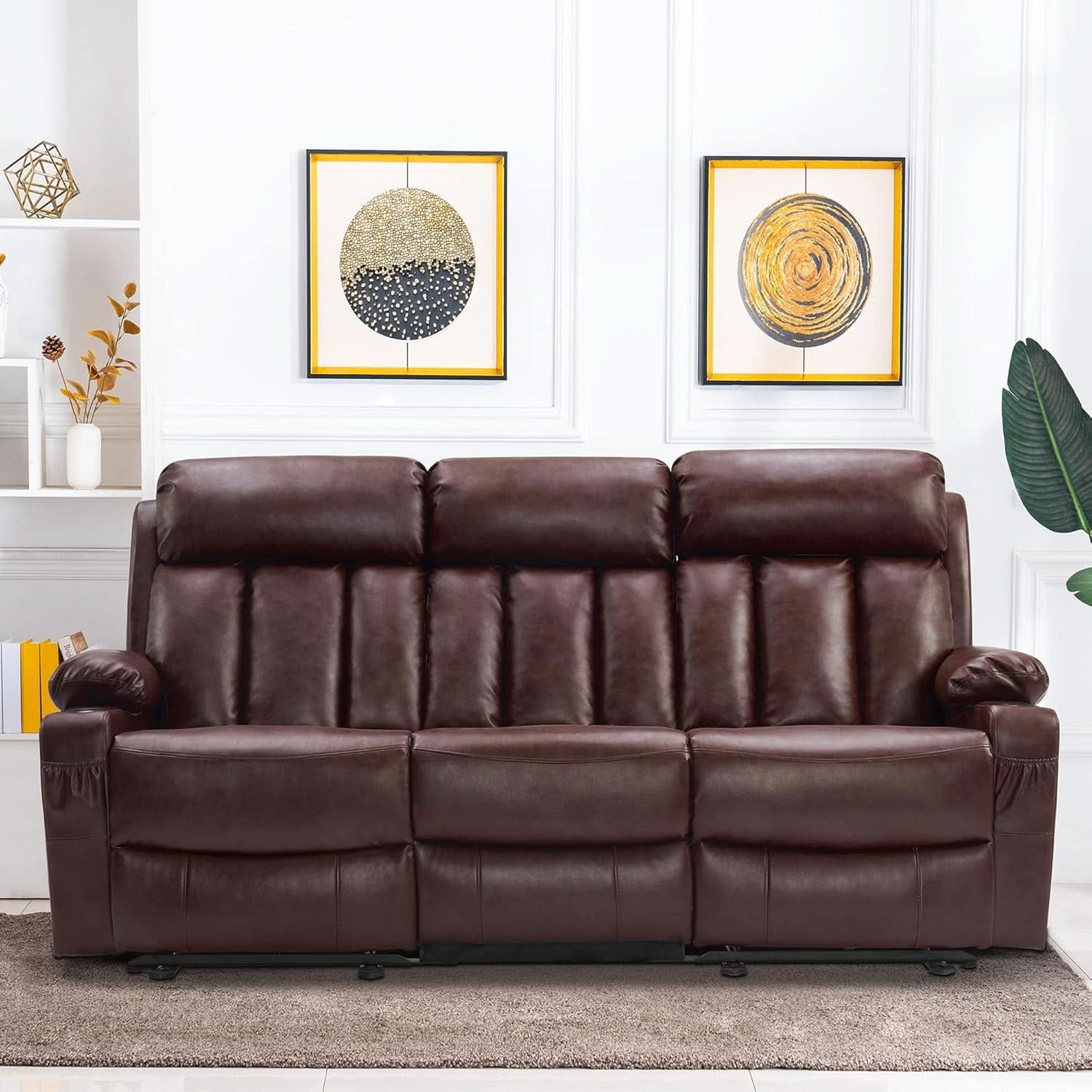 Dark Brown Power Reclining Sofa With Heat And Vibration