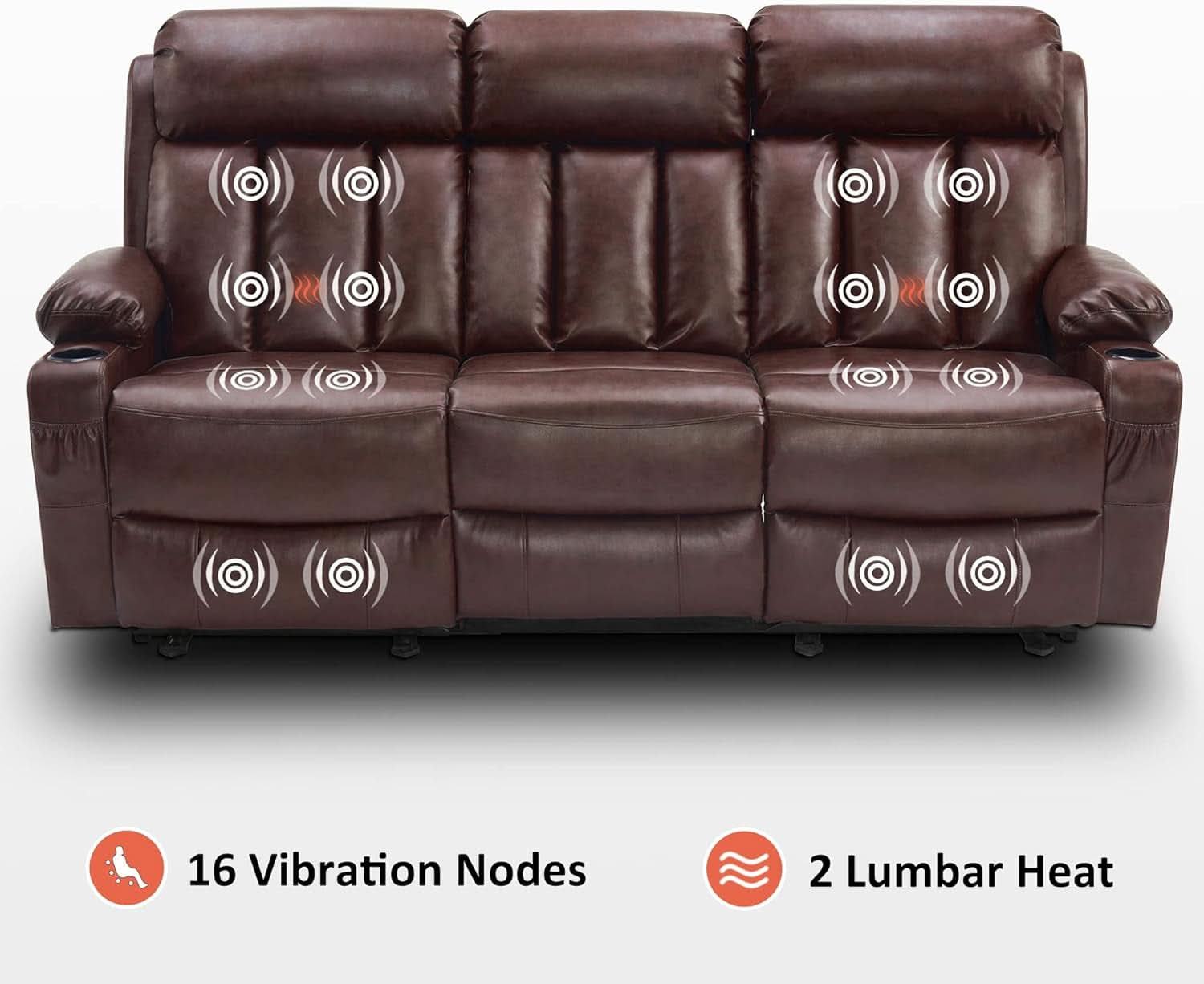Dark Brown Power Reclining Sofa With Heat And Vibration