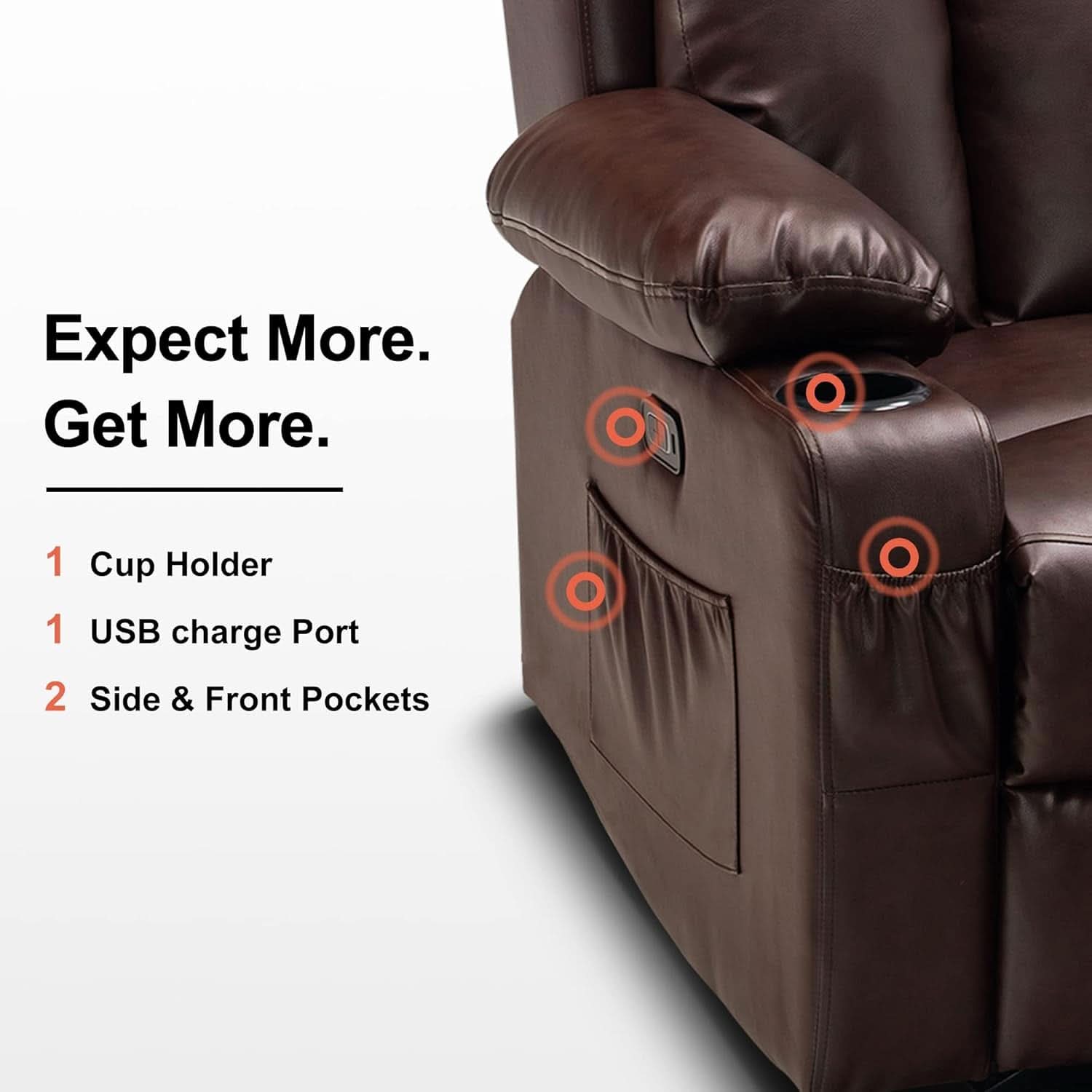 Dark Brown Power Reclining Sofa With Heat And Vibration