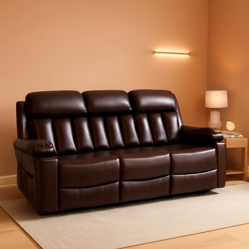 Dark Brown Power Reclining Sofa With Heat And Vibration