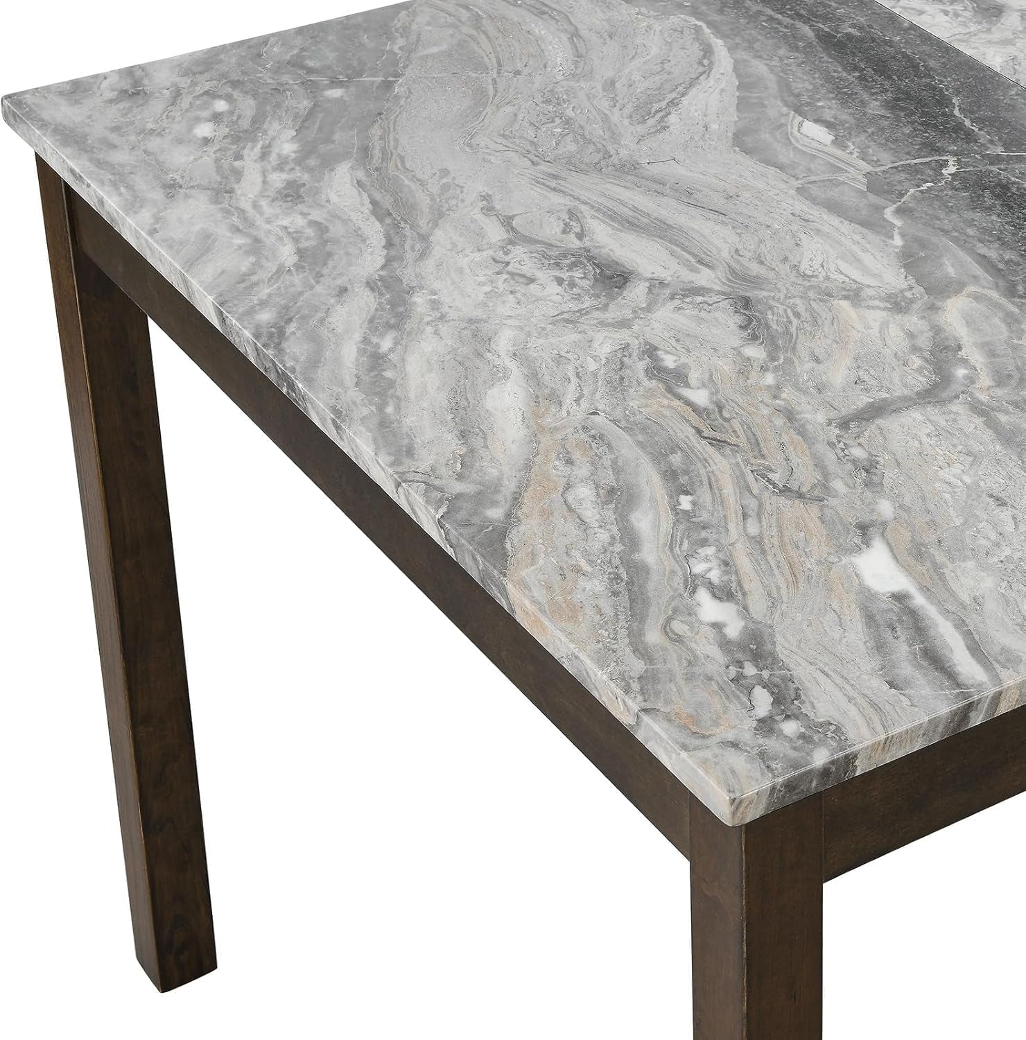 Dark Brown Rectangular Dining Table Set Marble Top Surface