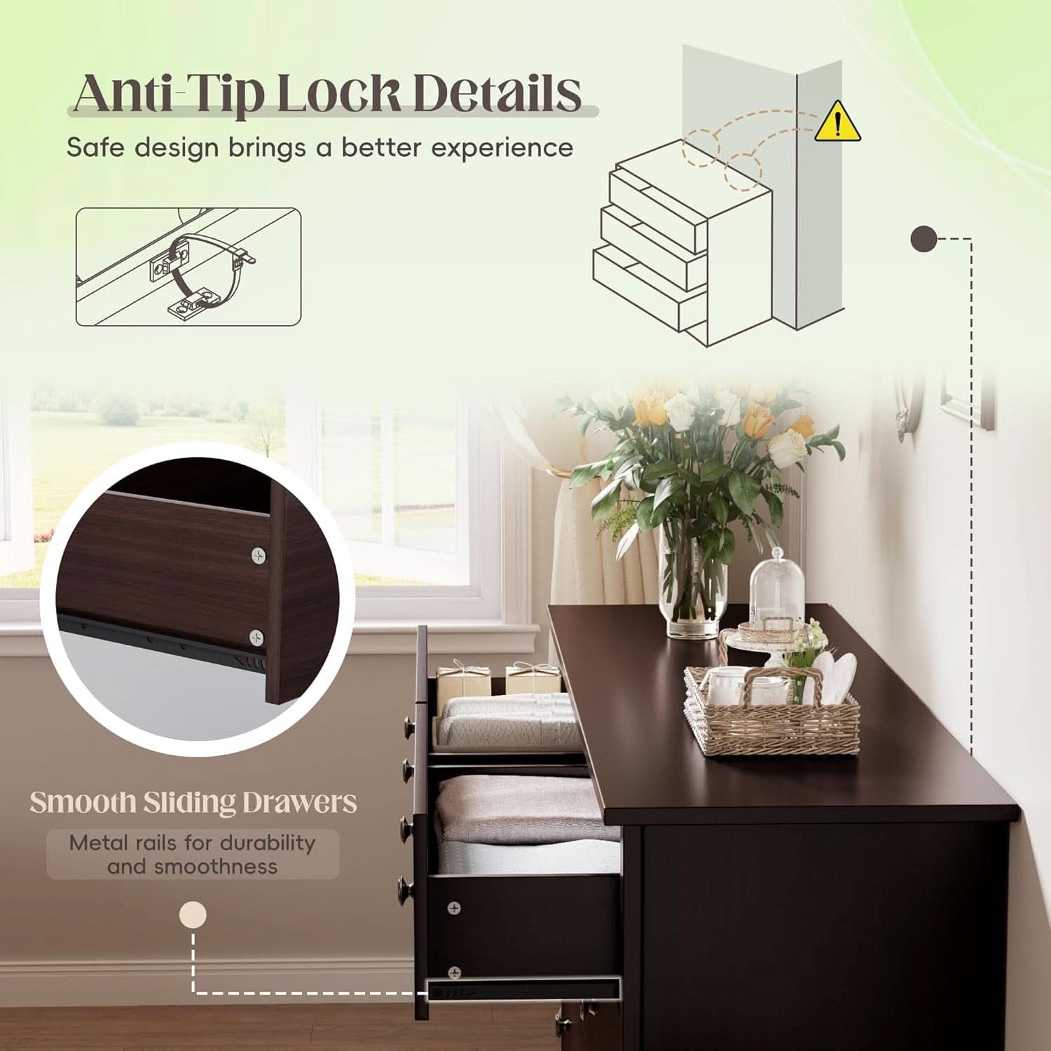 Dark Brown SolidWood Dresser Featuring Ample Storage