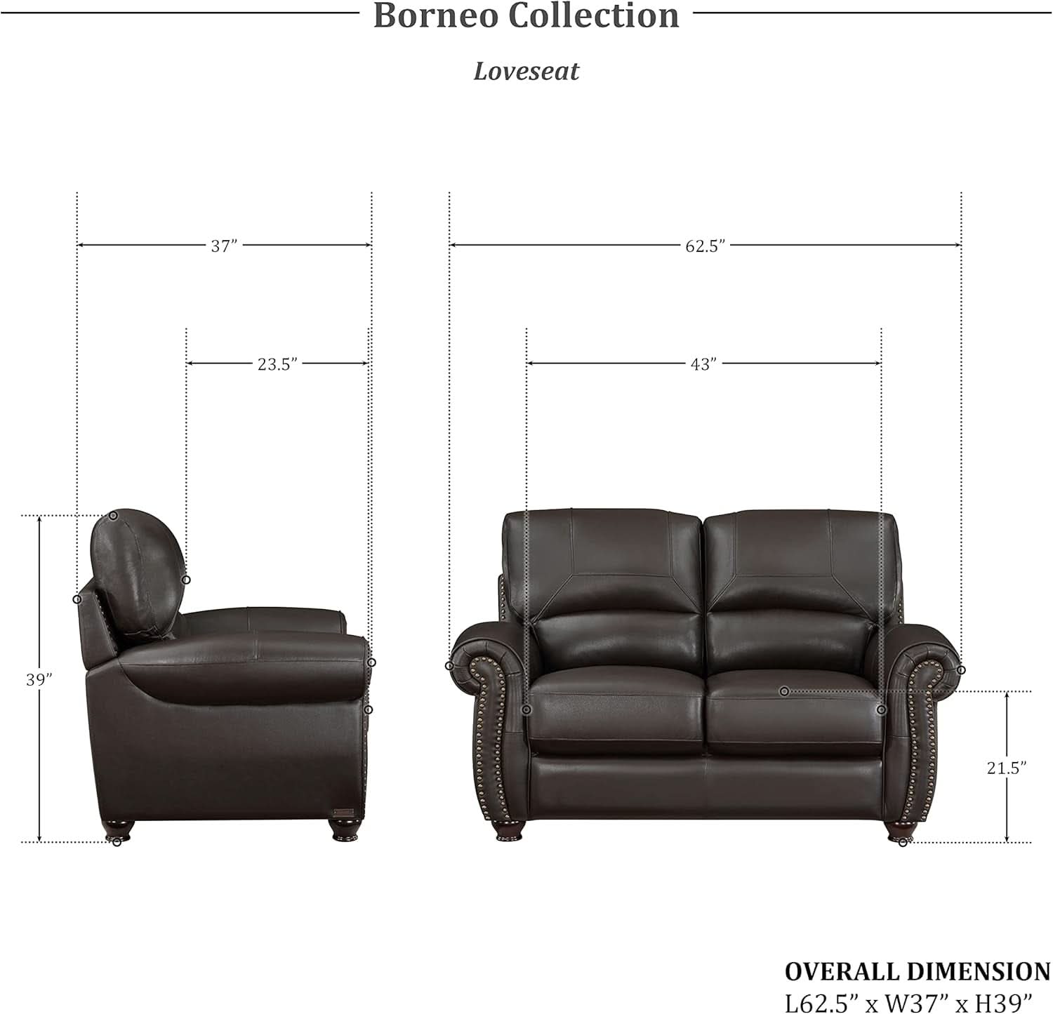 Dark Brown Top Grain Leather Sofa Set With Loveseat