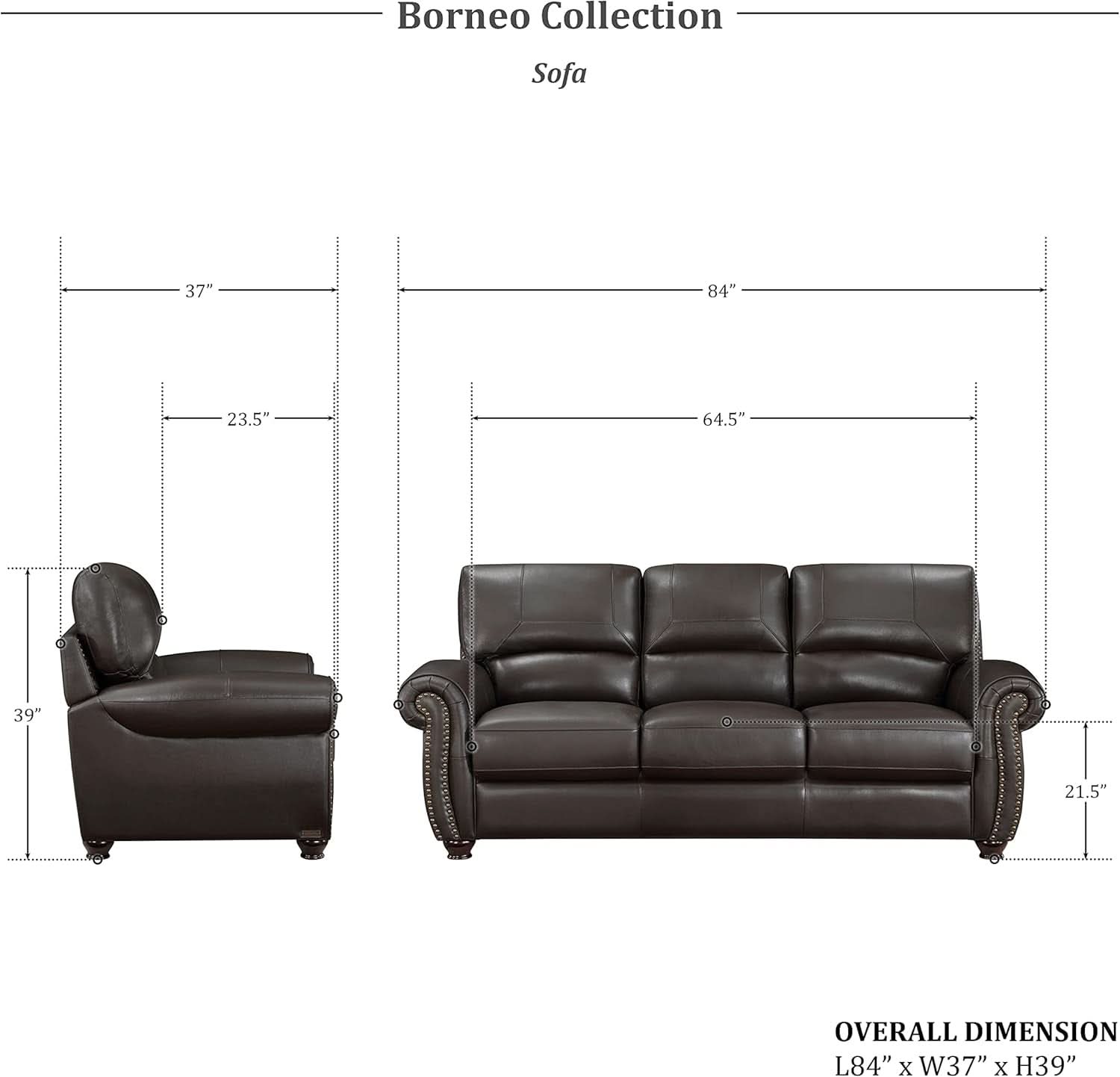 Dark Brown Top Grain Leather Sofa Set With Loveseat