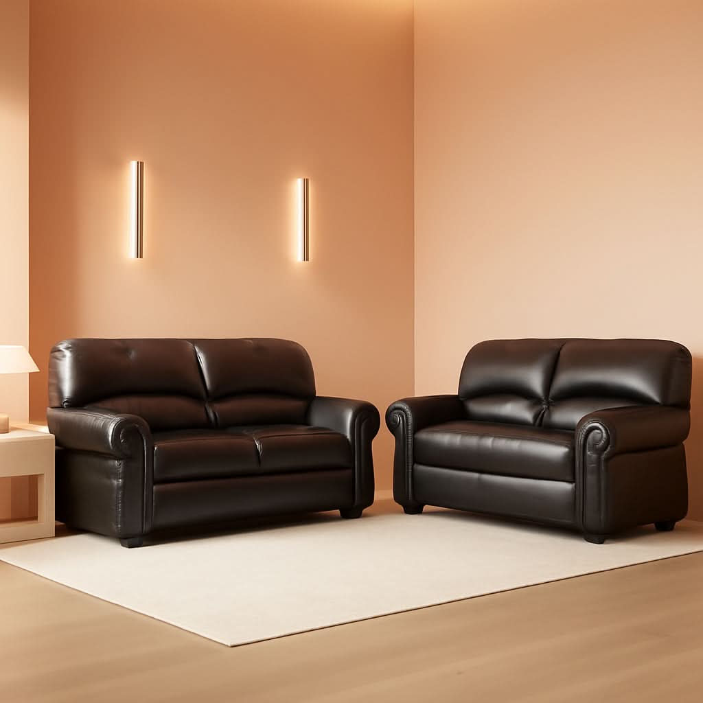 Dark Brown Top Grain Leather Sofa Set With Loveseat