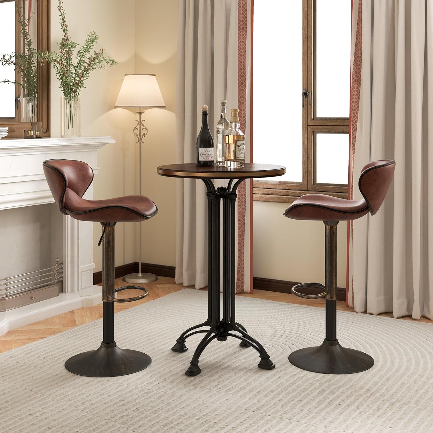 Dark Brown Two Pack Swivel Bar Stools With Backrest