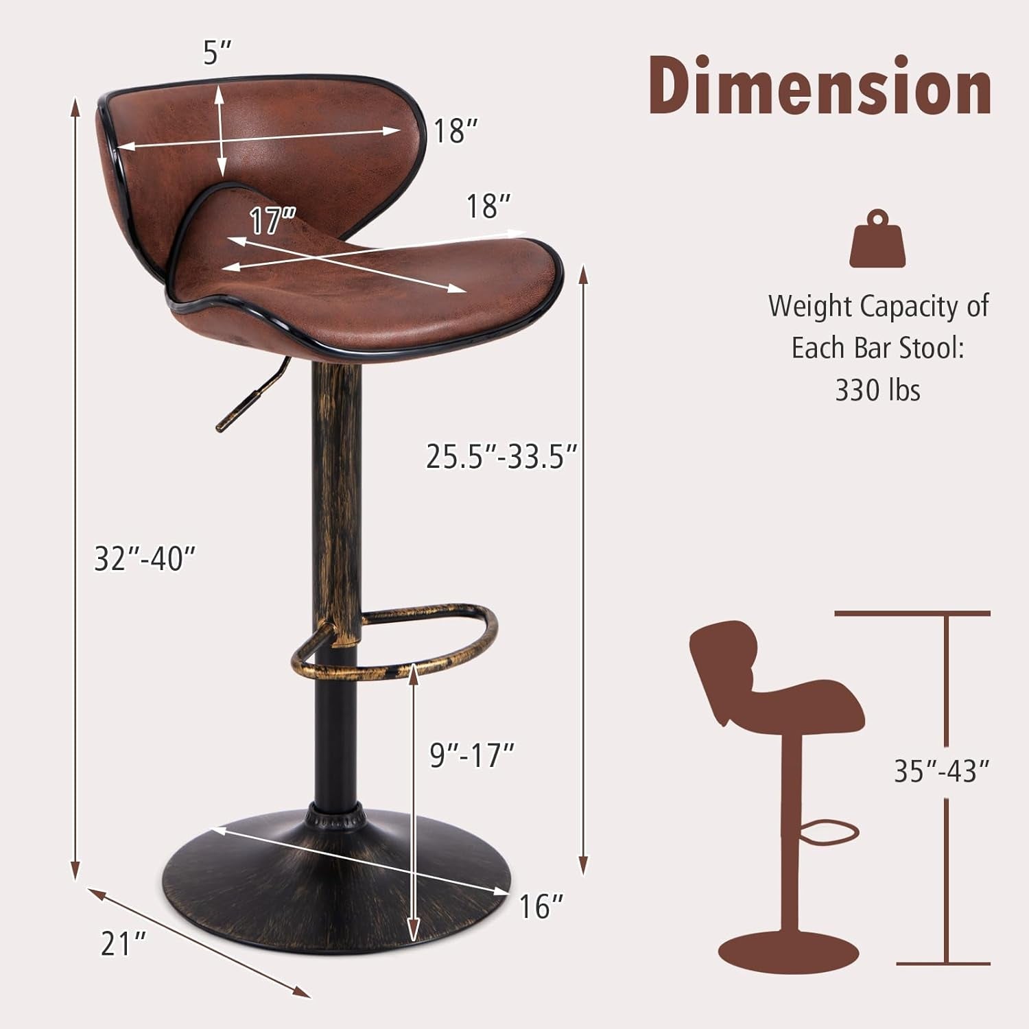 Dark Brown Two Pack Swivel Bar Stools With Backrest