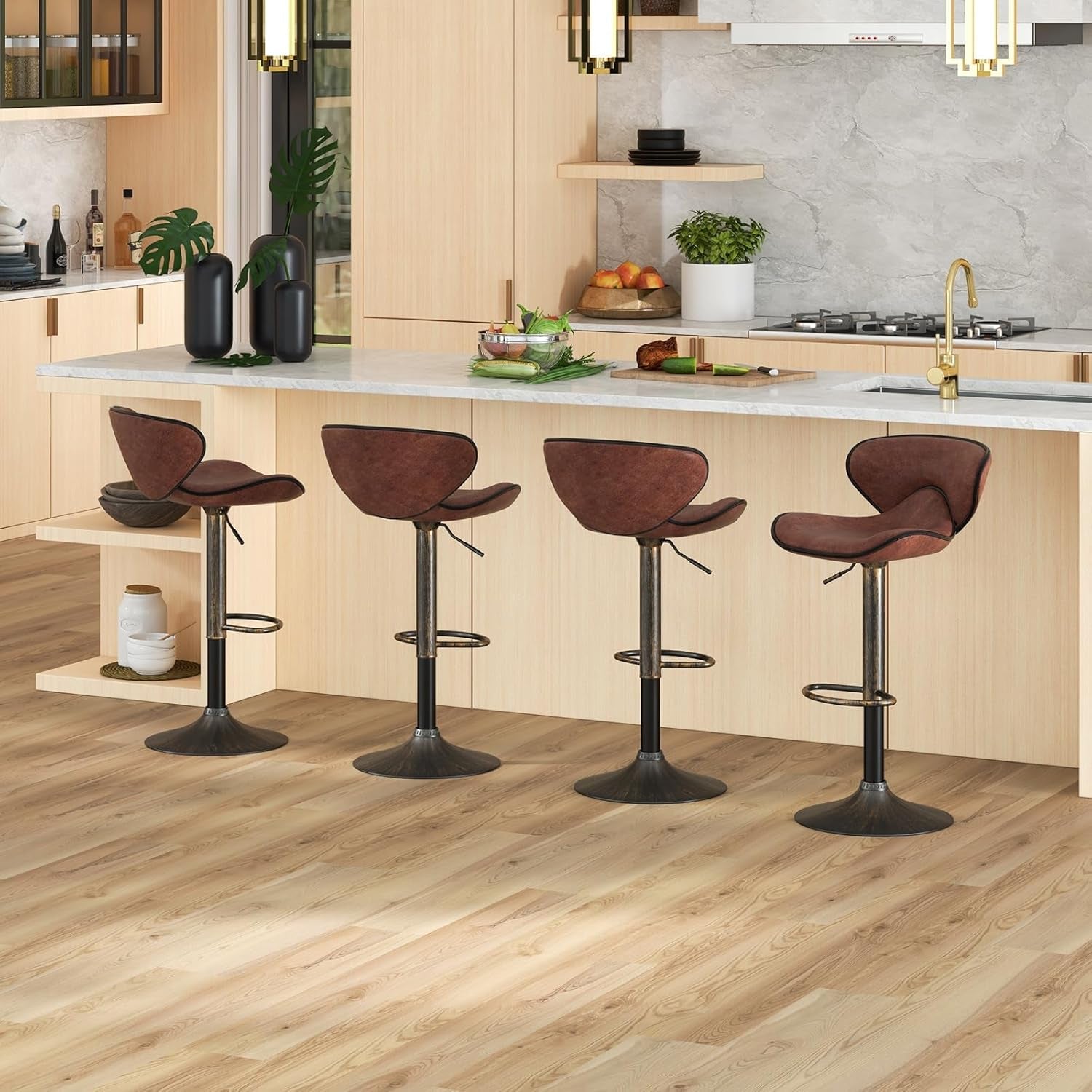 Dark Brown Two Pack Swivel Bar Stools With Backrest