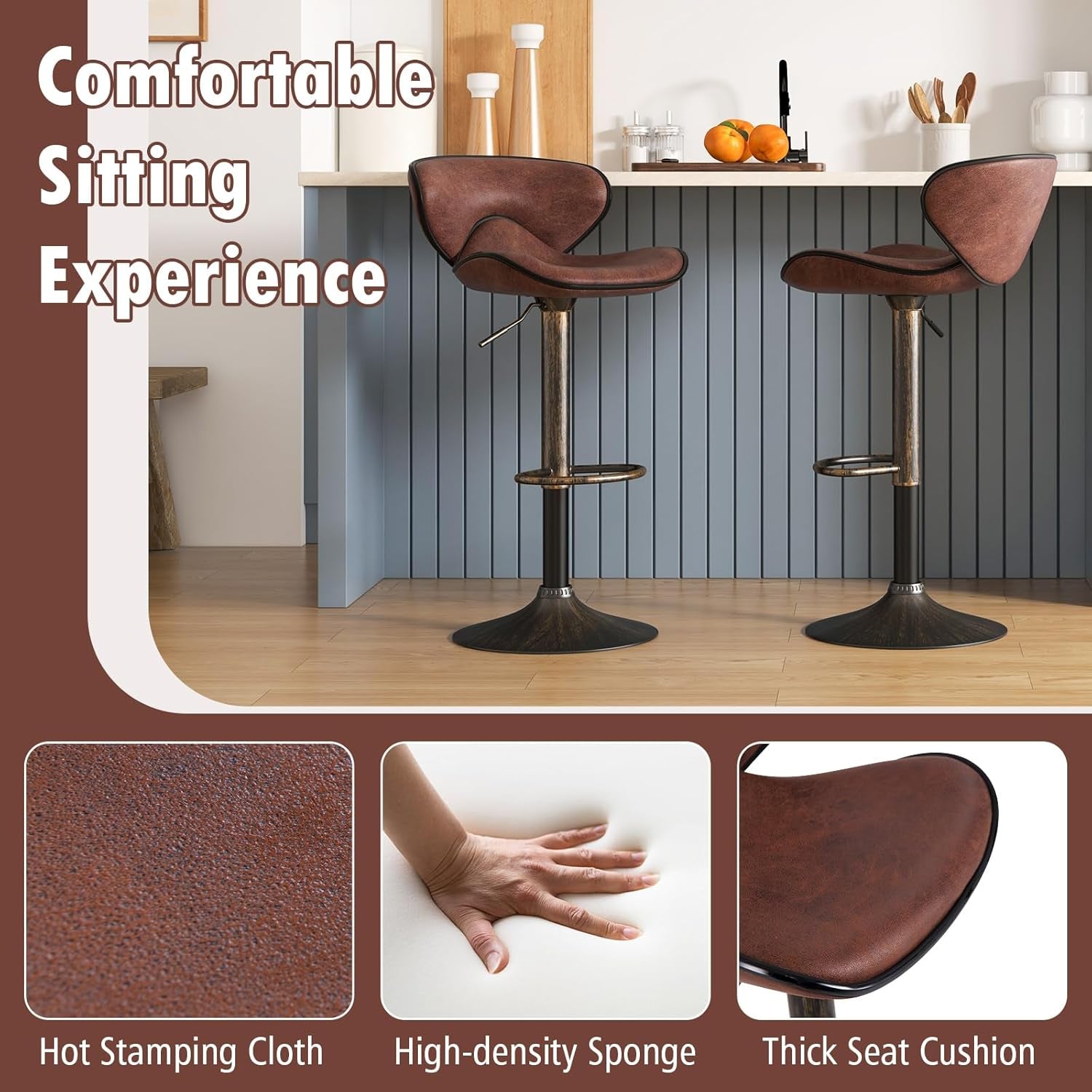 Dark Brown Two Pack Swivel Bar Stools With Backrest