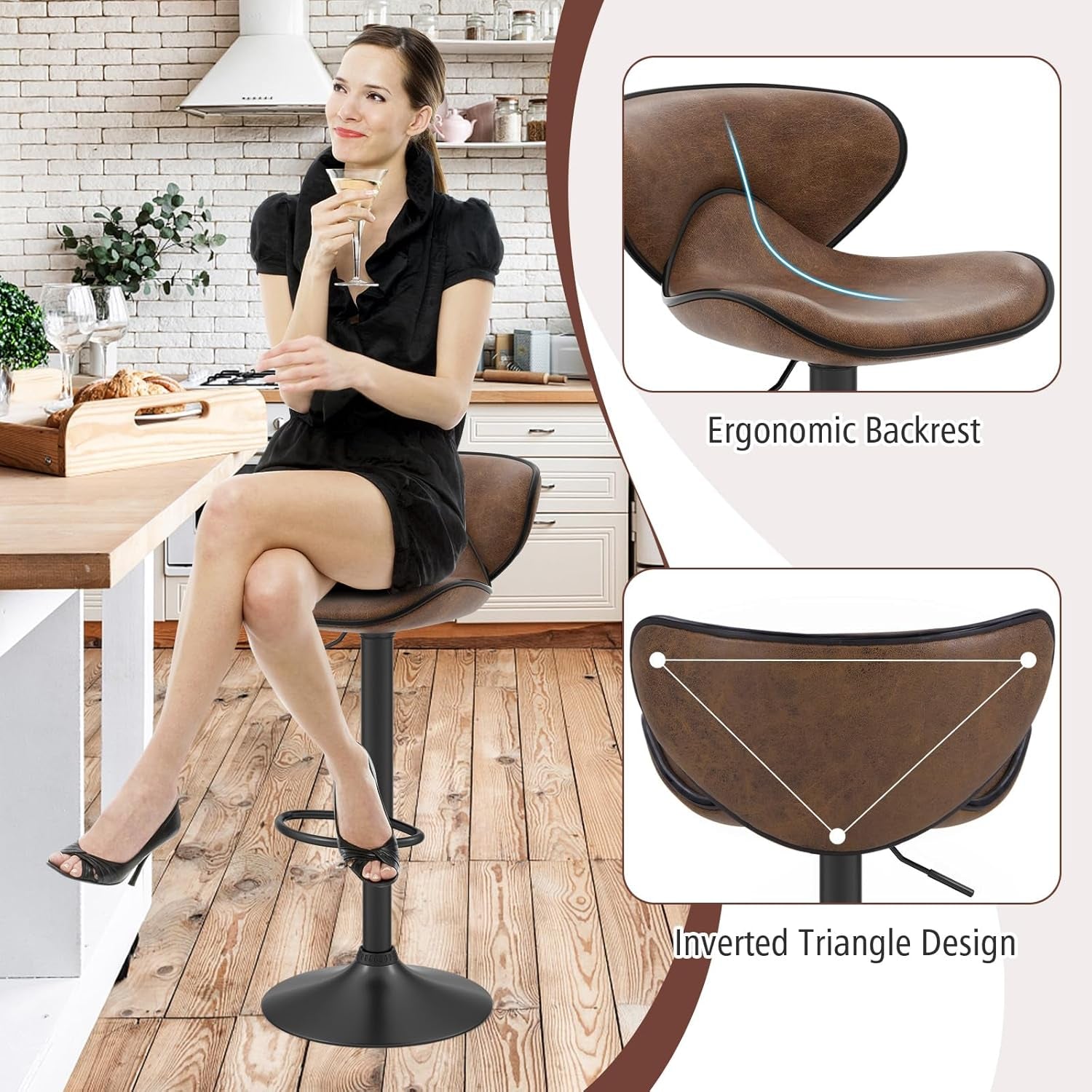 Dark Brown Two Pack Swivel Bar Stools With Backrest